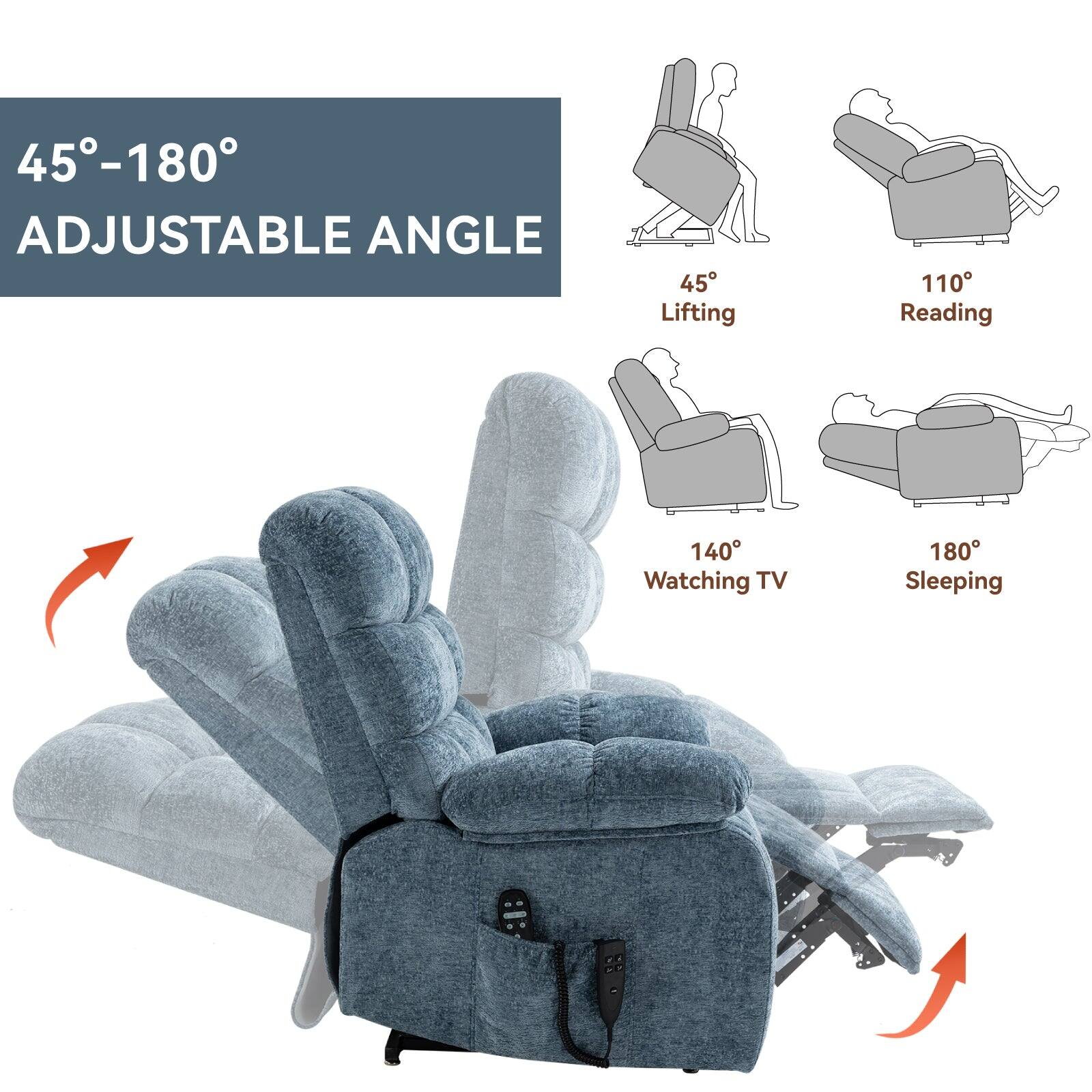 45°-180° ADJUSTABLE ANGLE
45° Lifting
110° Reading
140° Watching TV
180° Sleeping