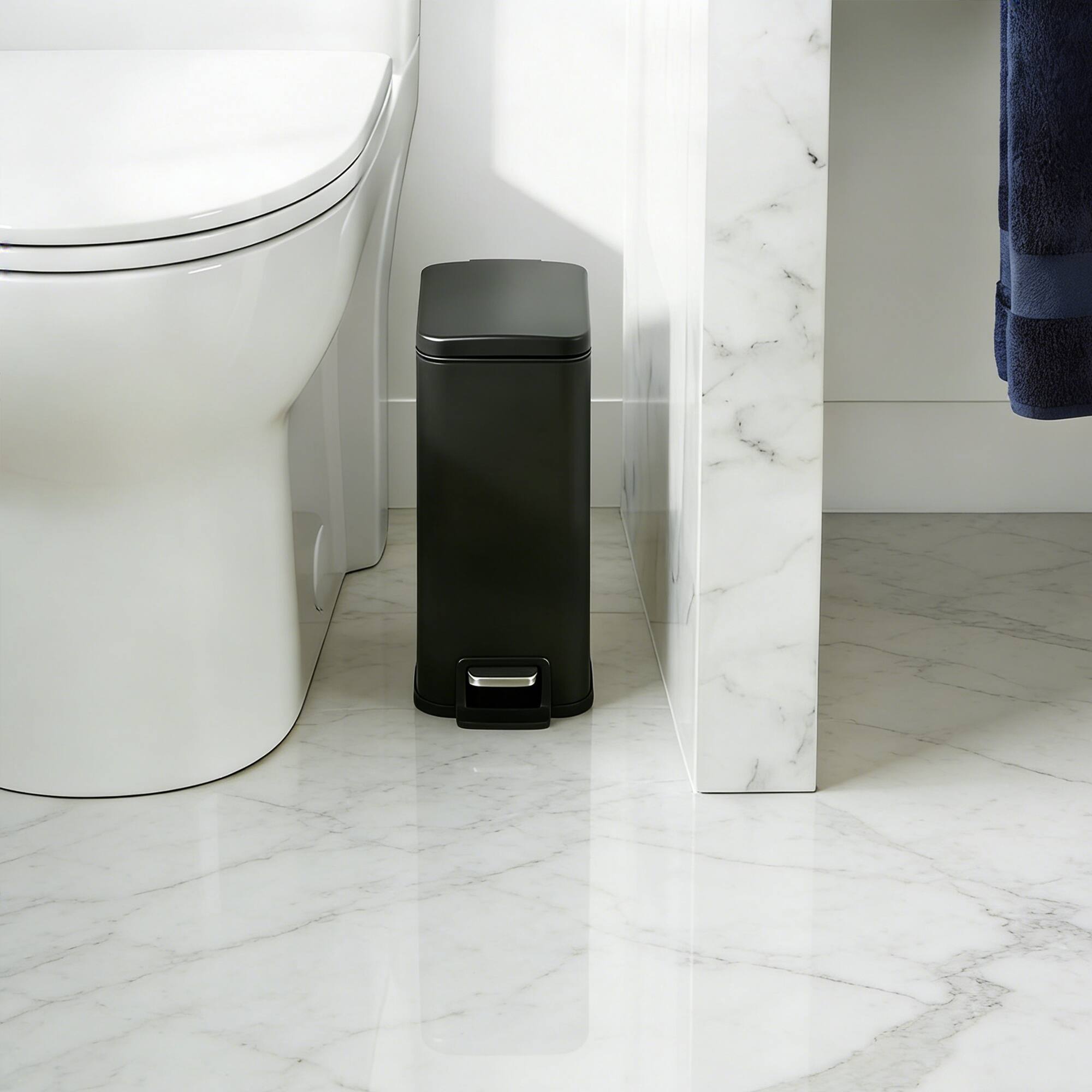 Alt View 4. Innovaze - 1.6 Gal./ 6L Slim Step Trash Can with Soft-Close Lid, Stainless Steel Small Garbage Can - Black.