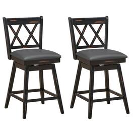 Ecooso - 2 Pieces 25 Inch Swivel Counter Height Bar Stools with Wood Legs and Footrest - Black