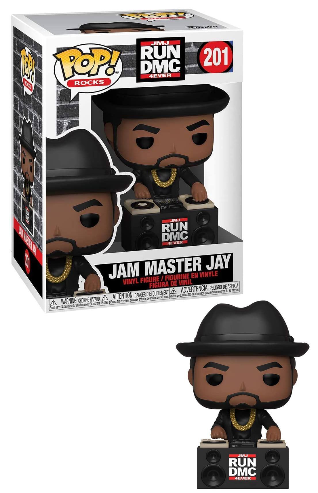 COP FECEEH JMJ RUN 201 1 POP! DMC 4EVER ROCS ROCKS N Msa 2 JMJ RUN DMC 4EVER MASTER JAY JAM FIGURE I FIGURINE EN VINYLE VINYL FIGURA DE VINIL ADVERTENCIA: PELIGRO DE ASFIXIA DE A menores de 36 meses. D'TOUFFEMENT. adecuado par mitos DANGER pequeras. No IS HAZARD. A ATTENTION: entants de moins de 36 nos Partes WARNING: CHOKING convient a Pettes pices. N children under 36 months, lid sutable T Seal parts JMJ RUN DMC 4EVER