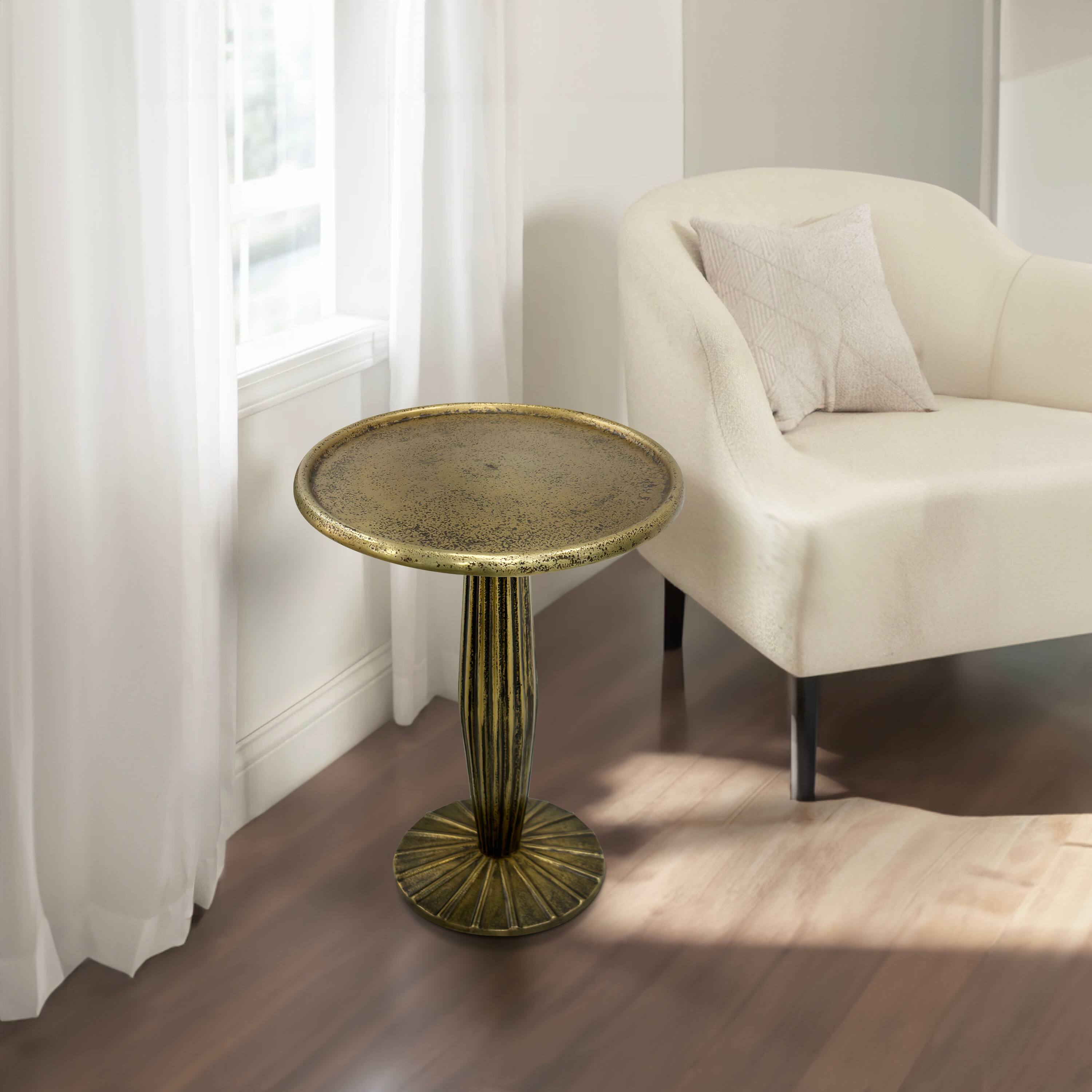 Alt View 7. Manhattan Lane - 12 Inch Side End Drink Table, Fancy Fluted Base, Round Top - Brass.