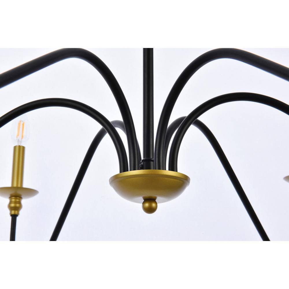 Alt View 2. Living District - Rohan 42 inch chandelier in matte black and brass - Brass And Black.
