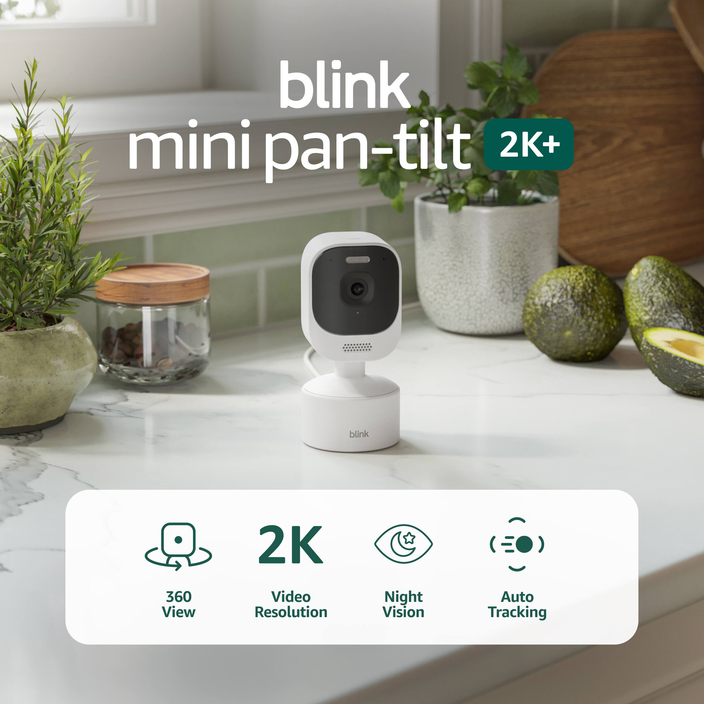 blink mini pan-tilt 2K+  
blink  
360 View  
2K Video Resolution  
Night Vision  
Auto Tracking
