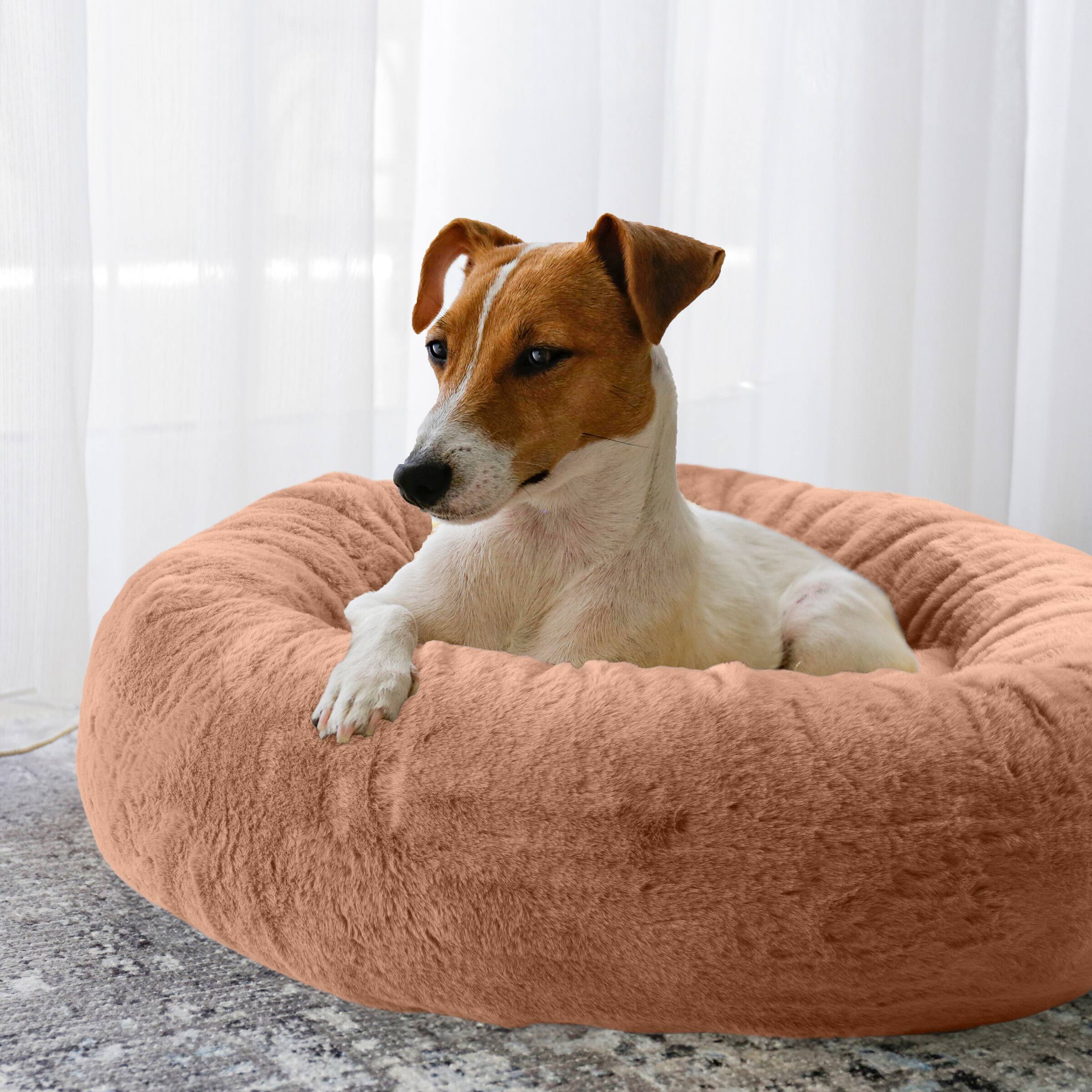 Alt View 1. PetMaker - 25in Donut Dog Bed for Small Pets - Beige.