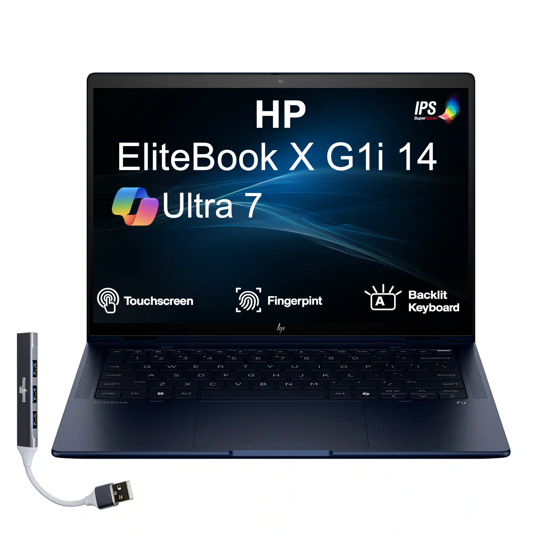 HP - Elitebook X G1i 14 Laptop 14.0 WUXGA Display (Ultra 7-258V, 32GB, 1TB SSD, Intel Arc 140V, Win 11 Pro) w/USB Hub - Atmospheric Blue