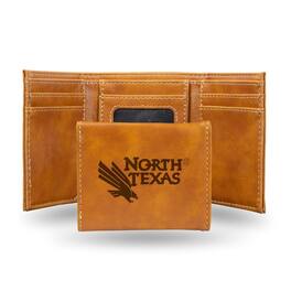 Rico Industries - North Texas Mean Green Laser Engraved Brown Trifold Wallet - Multi