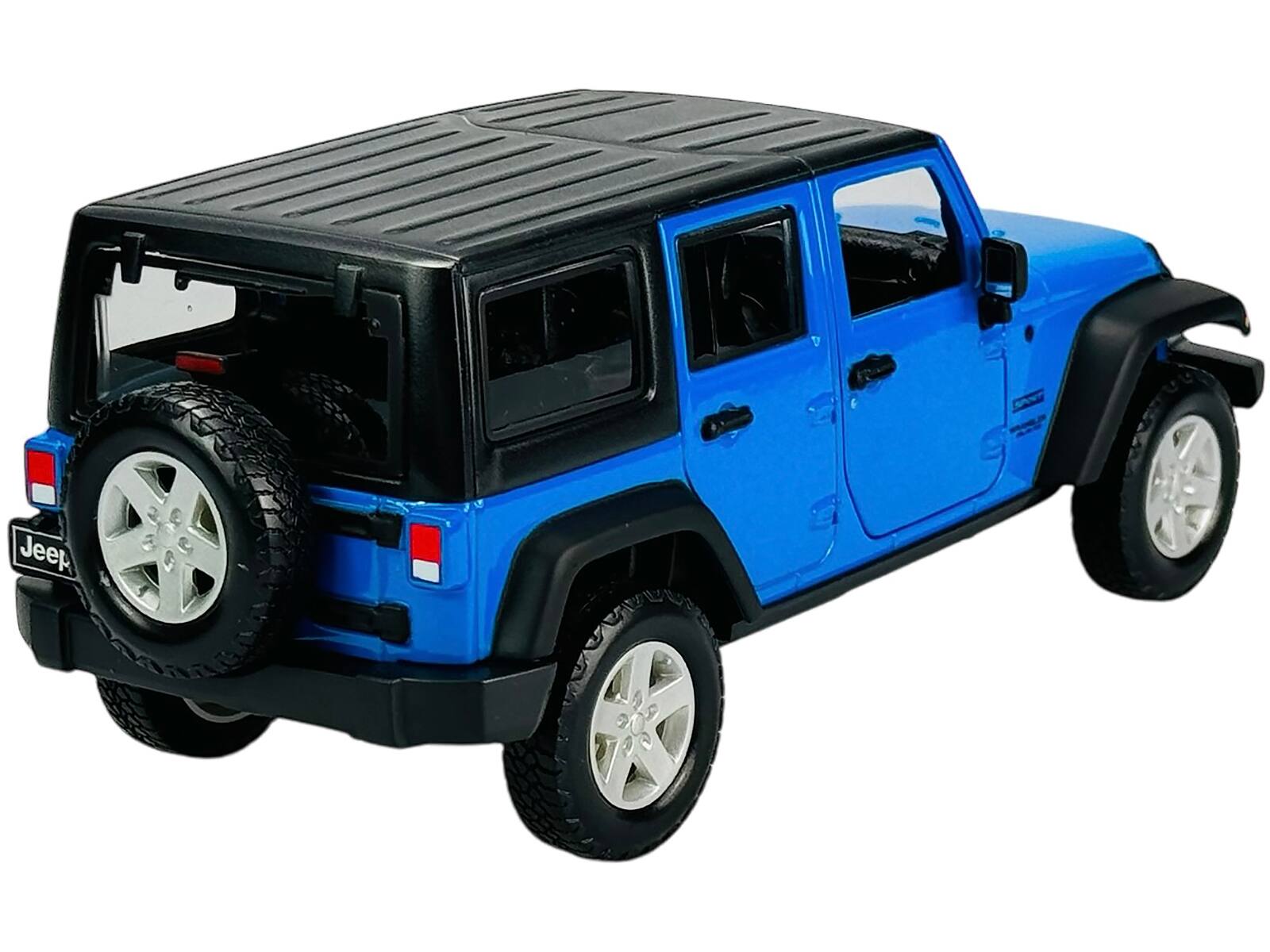 Back. Maisto - 2015 Jeep Wrangler Unlimited Blue with Black Top "SE Trucks" Series 1/24 Diecast Model Car by Maisto - Blue And Black.