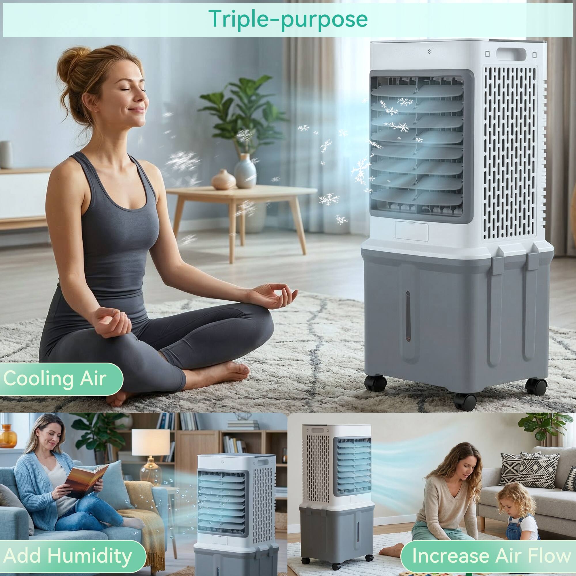 Triple-purpose

- Cooling Air
- Add Humidity
- Increase Air Flow