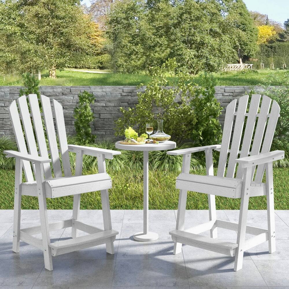 Alt View 2. Pefilos - HDPE Patio Chair, Ergonomic Bar Stool with Comfortable Armrests and Extra Footrest - White.
