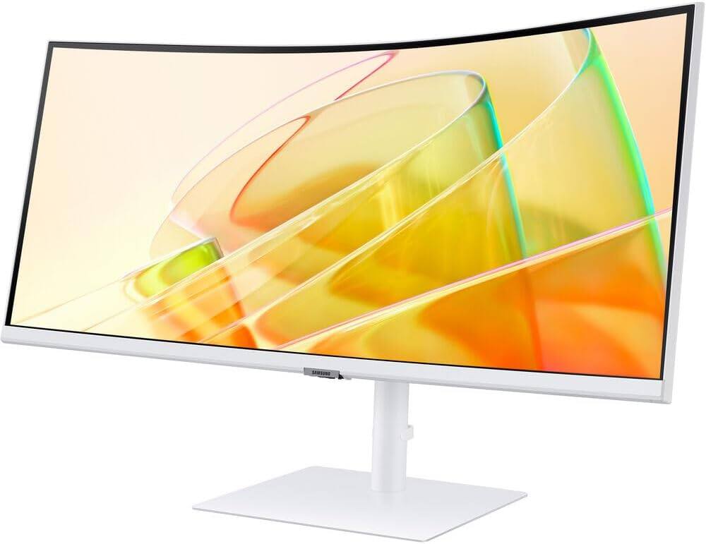Left. Samsung - Samsung ViewFinity 34" UWQHD Curved Monitor HDR10, AMD FreeSync, Anti-Glare, VESA Mount, HDMI & DKZ Hub, White 2 Pack - White.