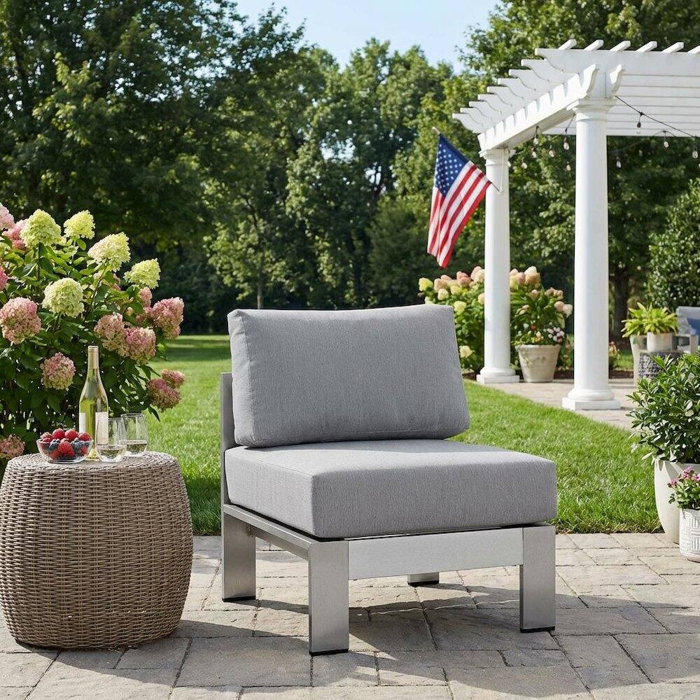 Left. Outdoor Escape - Armless Outdoor Patio Aluminum Chair For Lounge And Relaxation - Gray.
