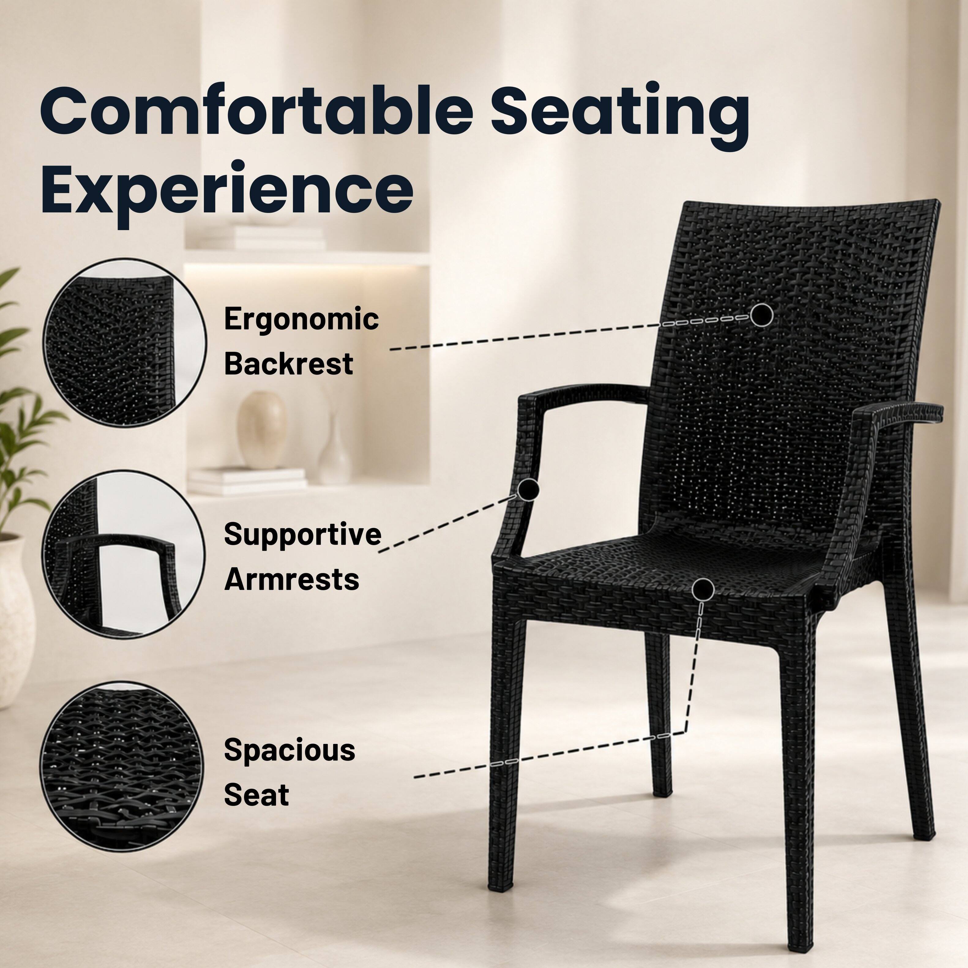 Comfortable Seating Experience
Ergonomic Backrest
Supportive Armrests
Spacious Seat