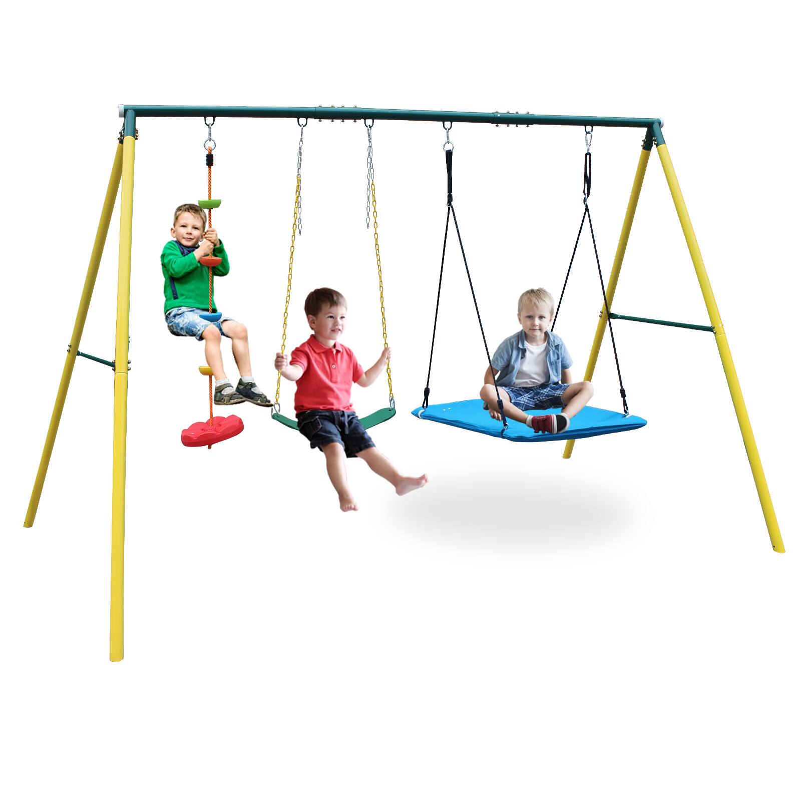 Front. APRILSOUL - Indoor Outdoor Metal Swing Set with Safety Belt for Backyard.