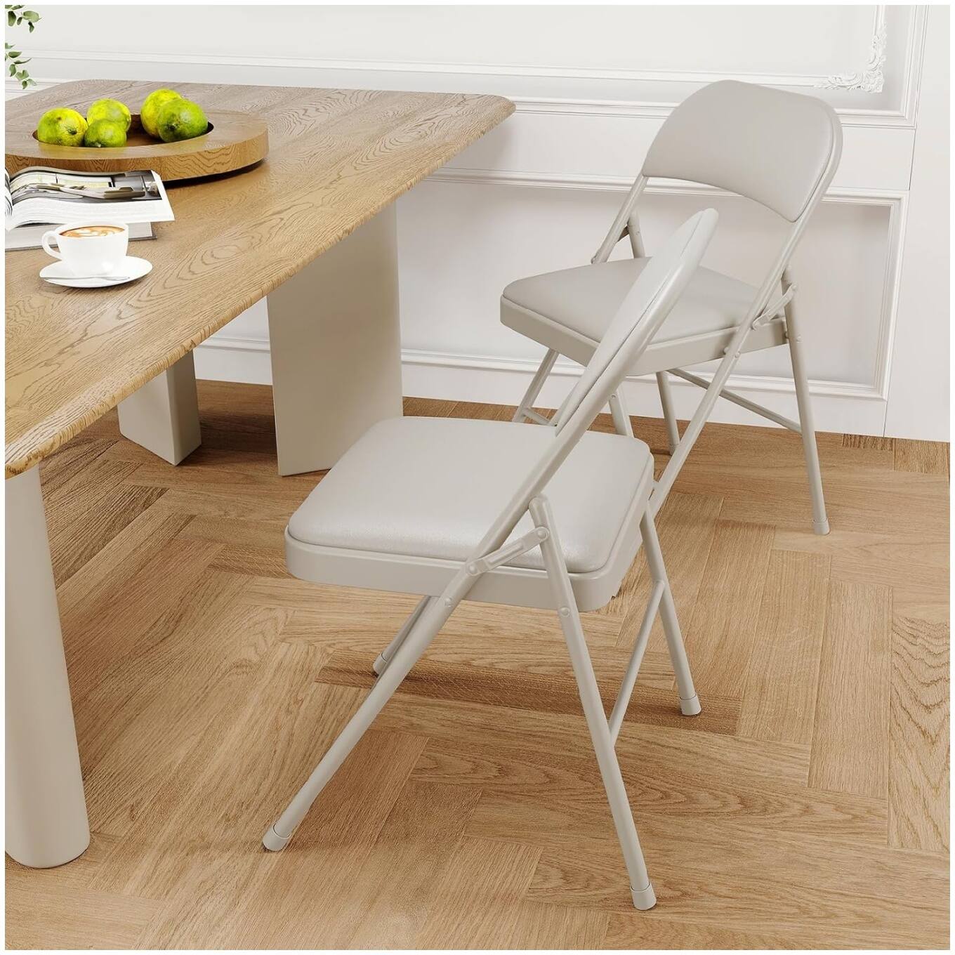 Alt View 4. GARVEE - 2 Pack Outdoor Folding Chairs, Portable Stackable Foldable Chairs with Padded Cushion - Beige.