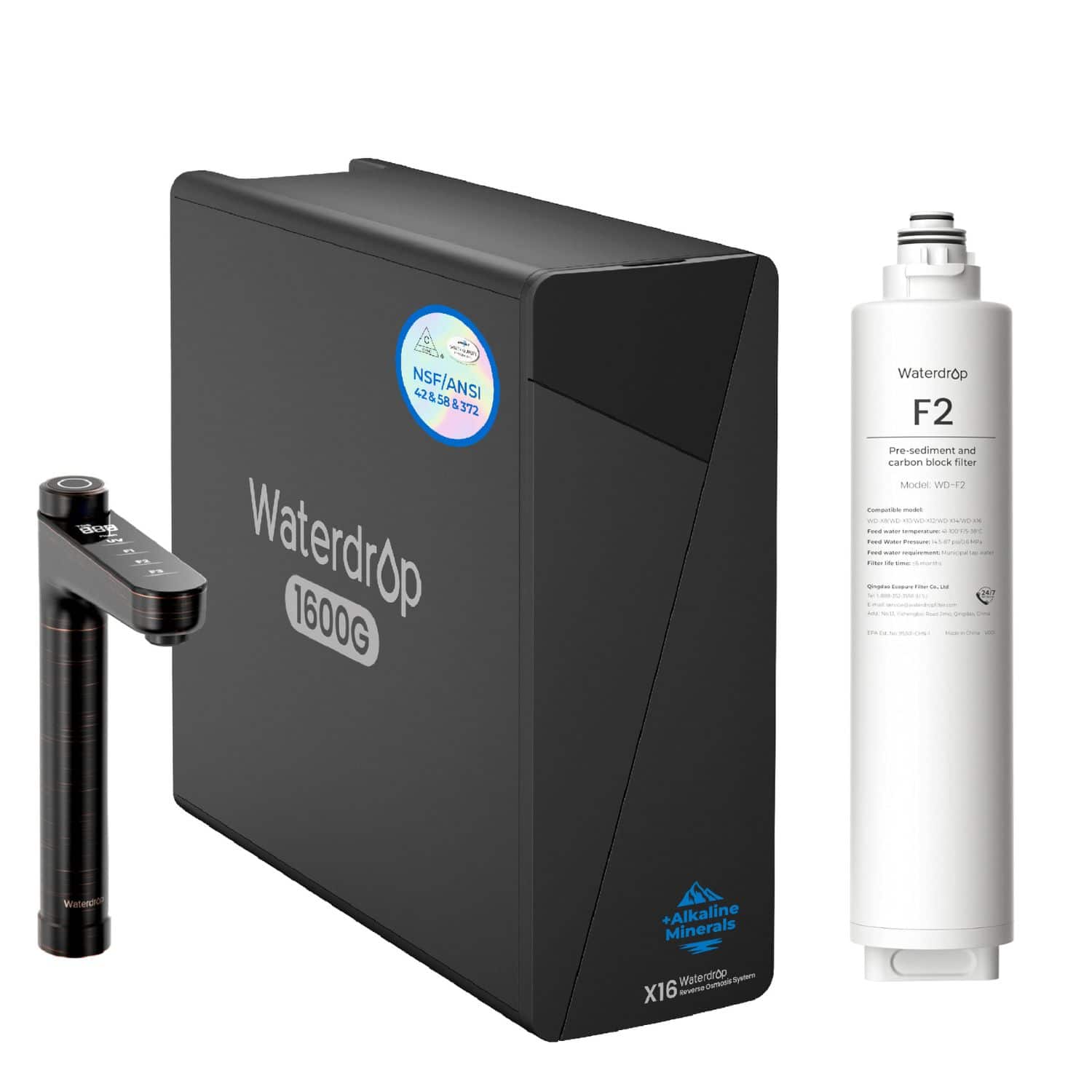 Waterdrop - X16-BAQ Alkaline Mineral Reverse Osmosis Water Filter, Bronze Faucet, EXTRA F2 Filter price history on PriceWatchPro