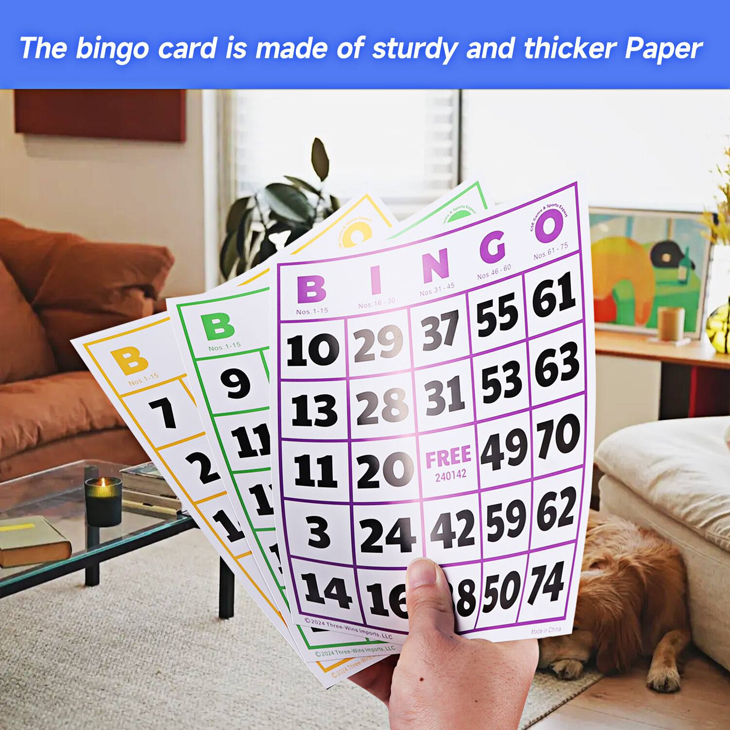 The bingo card is made of sturdy and thicker Paper - Nos 1-15 55 37 B Nos 1-15 10 29 63 Nos 1-15 53 9 31 7 13 28 11 FREE 49 70 2 11 20 240142 1 62 1 3 24 42 59 14 16 8 50 74 07524 MatemChina 2024Three-Wins