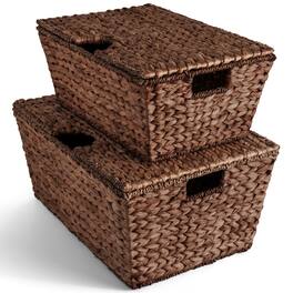 Best Choice Products - Set of 2 X-Large & Medium Woven Storage Baskets W/Lids, Hyacinth Nesting Organizer Bins - Brown