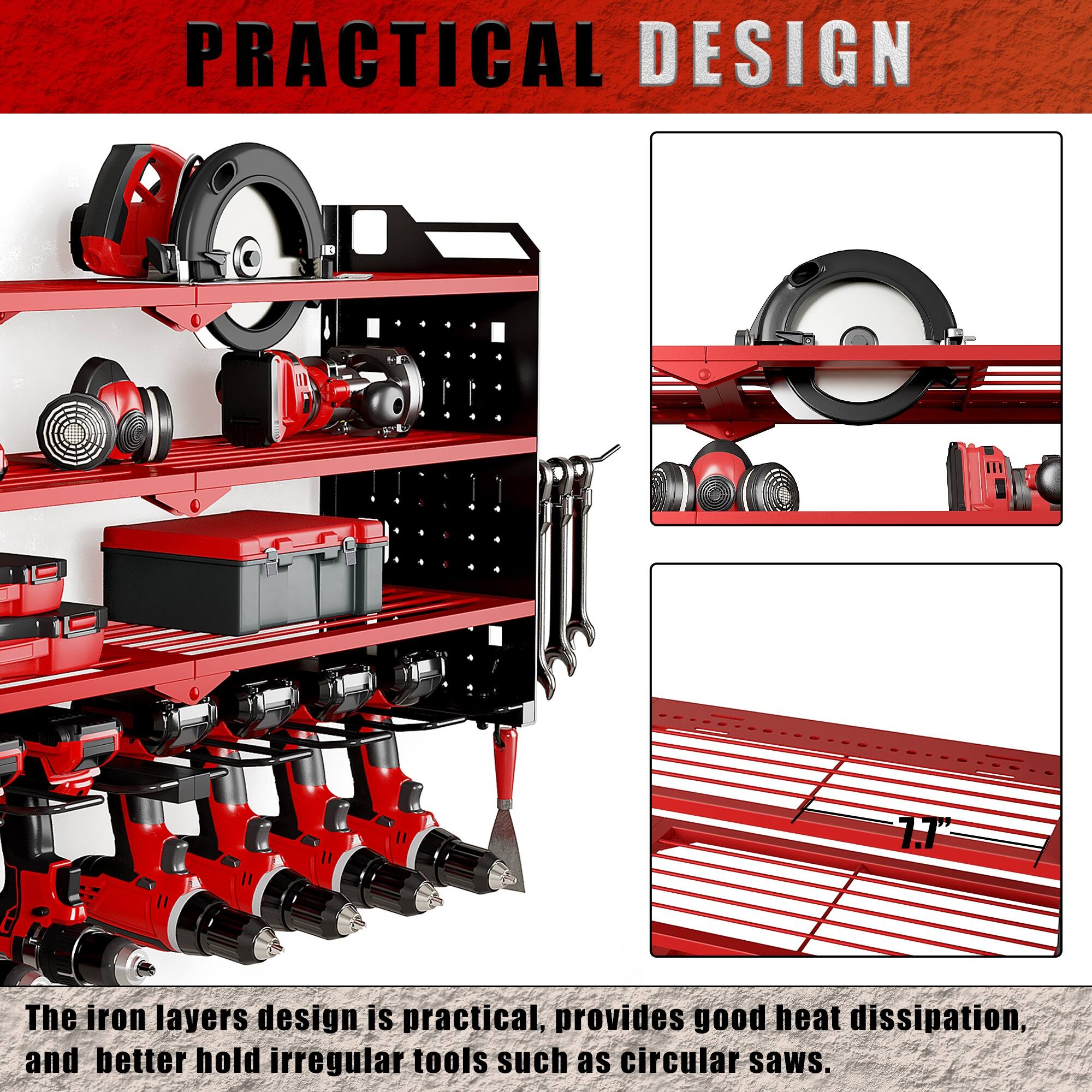PRACTICAL DESIGN

The iron layers design is practical, provides good heat dissipation, and better hold irregular tools such as circular saws.