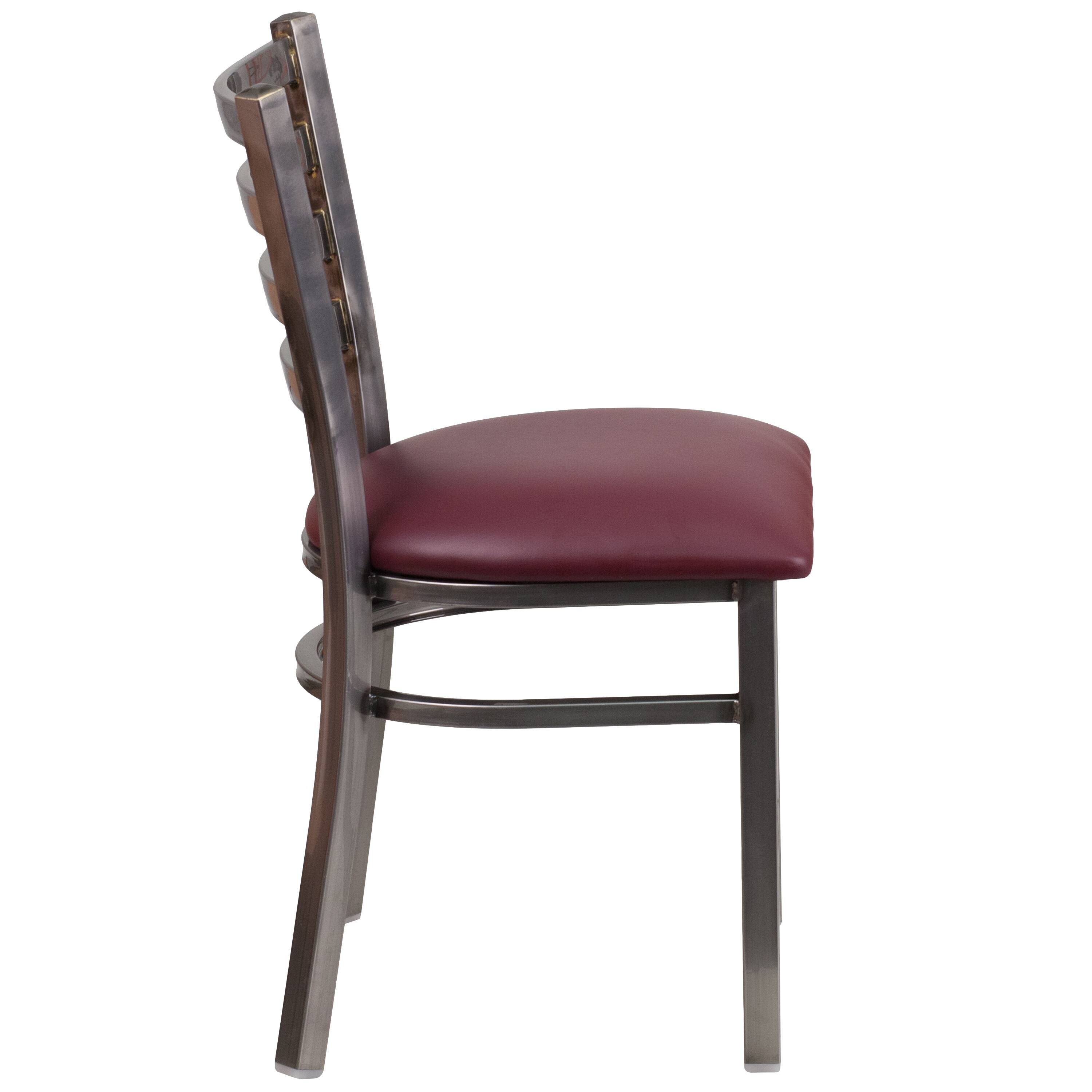 Alt View 4. Emma + Oliver - Clear Coated Ladder Back Metal Restaurant Dining Chair - Burgundy Vinyl Seat/Clear Coated Metal Frame.