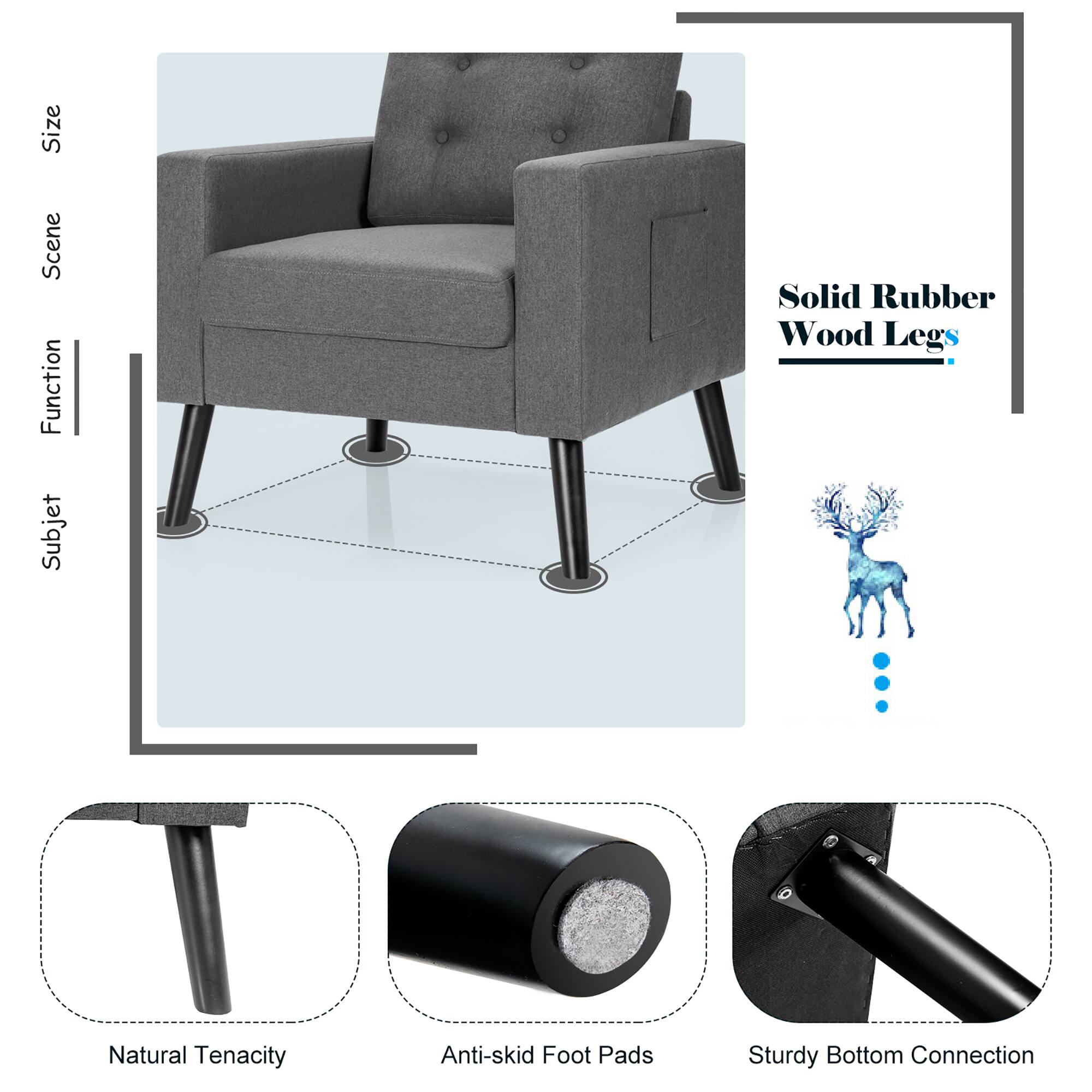 Group: Solid Rubber Wood Leg

Corrected Text:

1. Size: 20"
2. Scene: Chair
3. Function: Wood Legs
4. Subject: Solid Rubber Wood Leg
5. Natural Tenacity: Yes
6. Anti-skid Foot Pads: Yes
7. Sturdy Bottom Connection: Yes