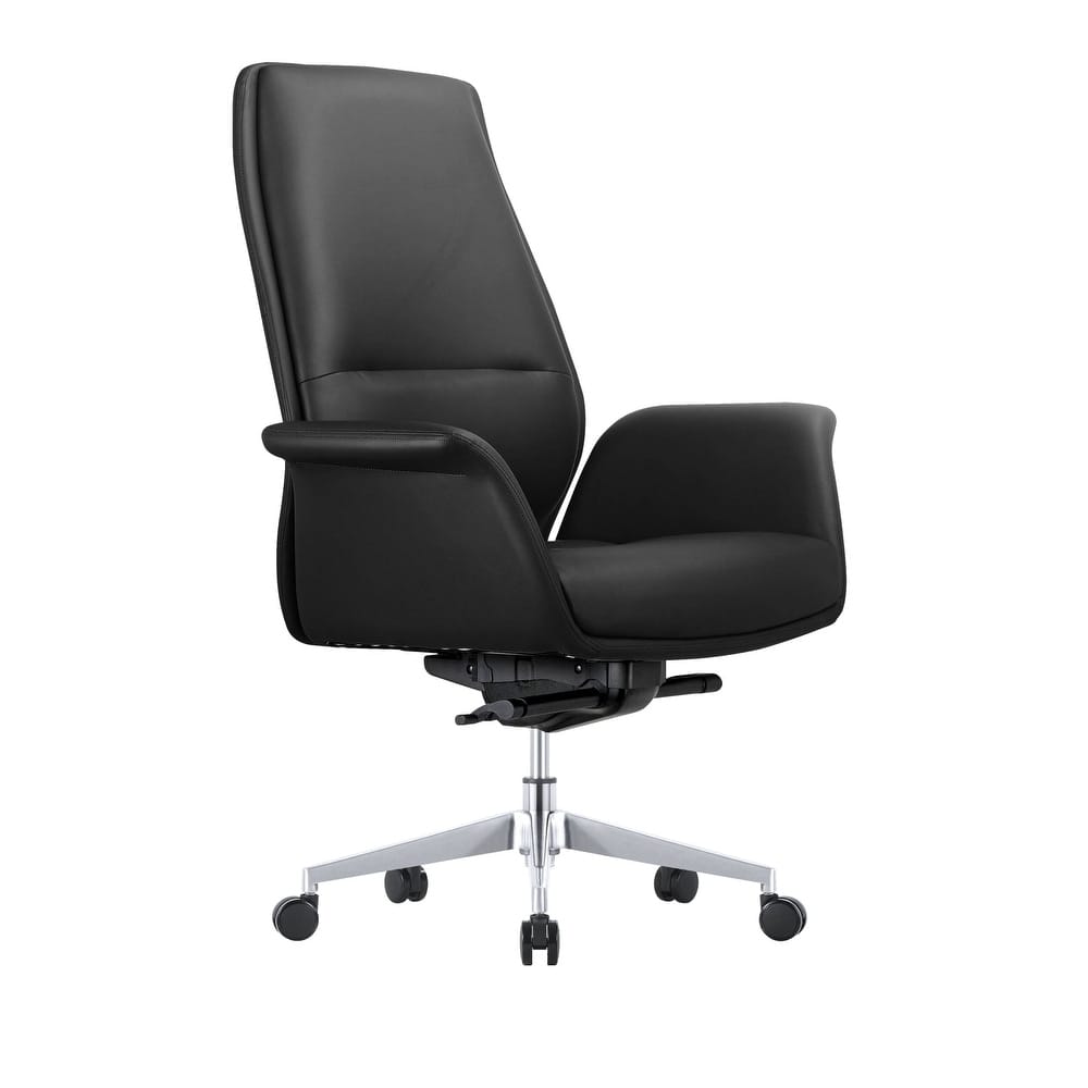 LeisureMod - Summit Leather Office Chair with Durable Metal Frame, Adjustable Height, Swivel, Tilt, and Plush Cushion Support - Black