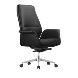 LeisureMod - Summit Leather Office Chair with Durable Metal Frame, Adjustable Height, Swivel, Tilt, and Plush Cushion Support - Black