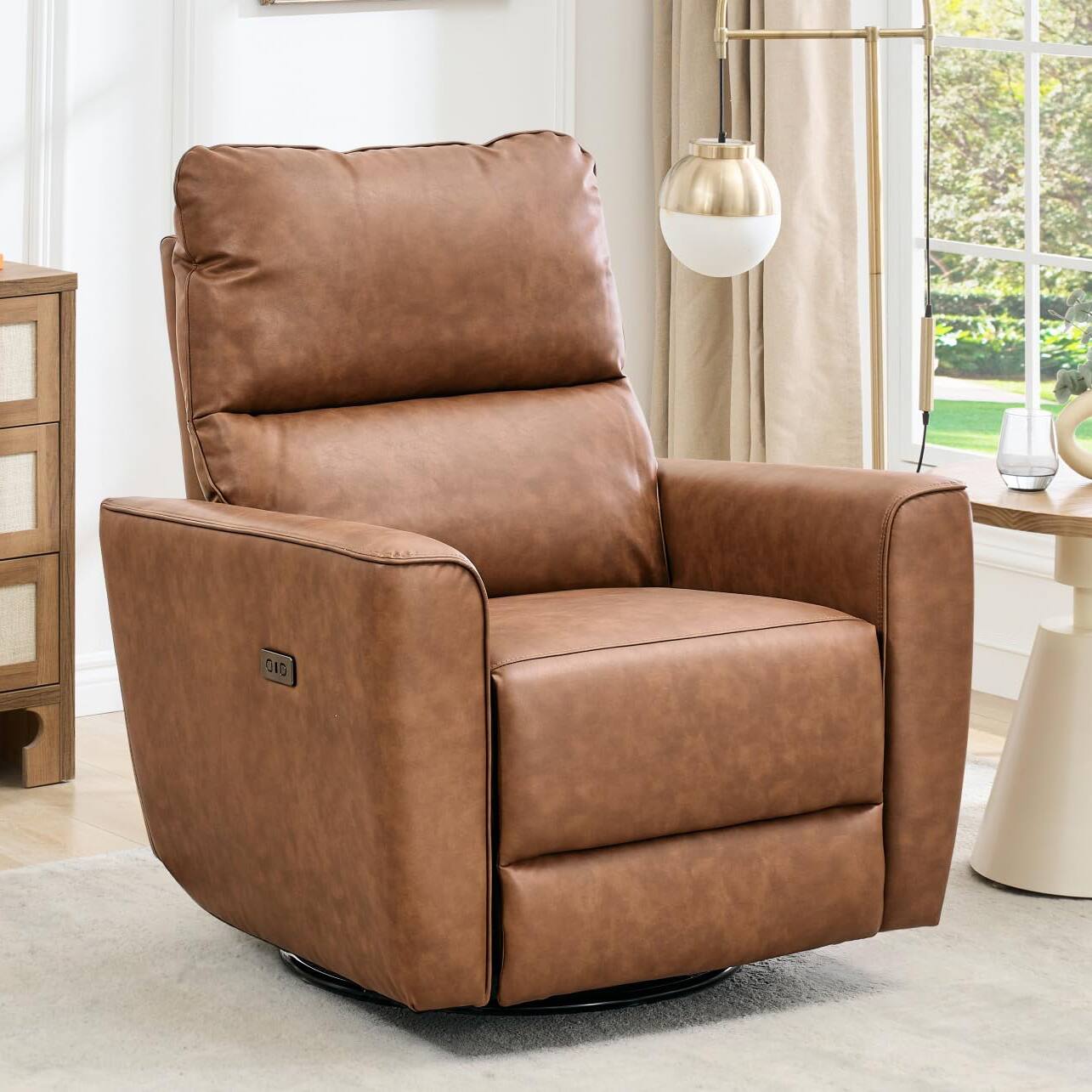 Front. Homhougo - Power Recliner Chair Swivel Rocking Glider PU Leather Upholstered Glider Recliner Nursery Chair - Brown.