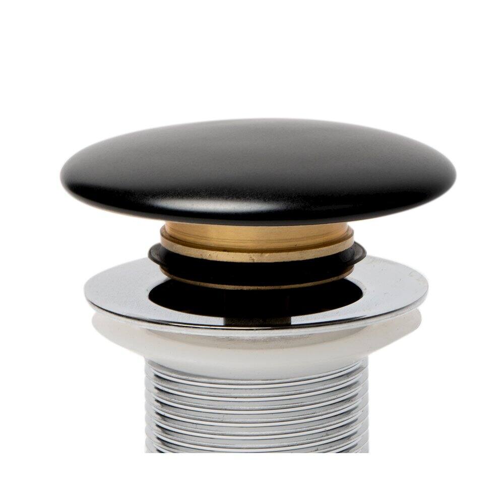 Back. Alfi - Black Matte Ceramic Mushroom Top Pop Up Drain for Sinks without Overflow - Black.