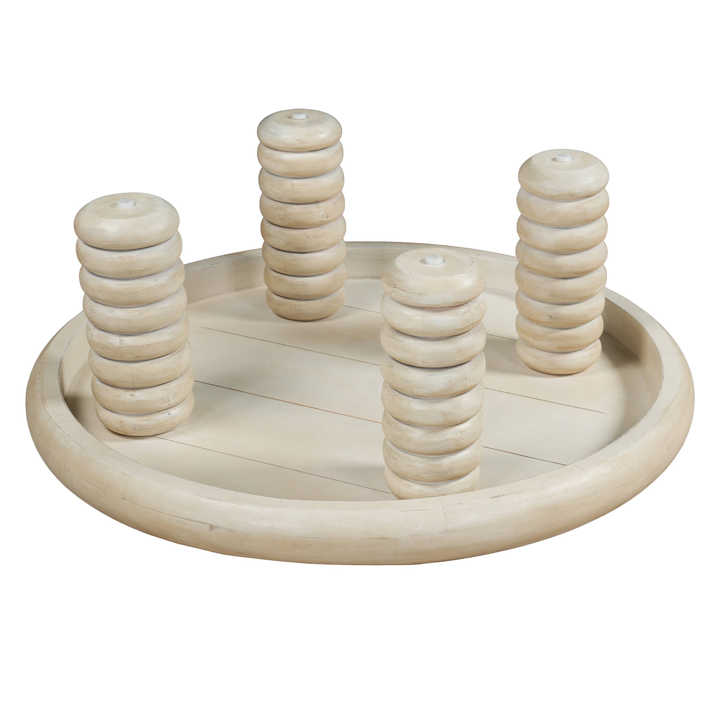 Angle. Manhattan Lane - 44 Inch Round Coffee Table, Stacked Beaded Legs - Antique White.