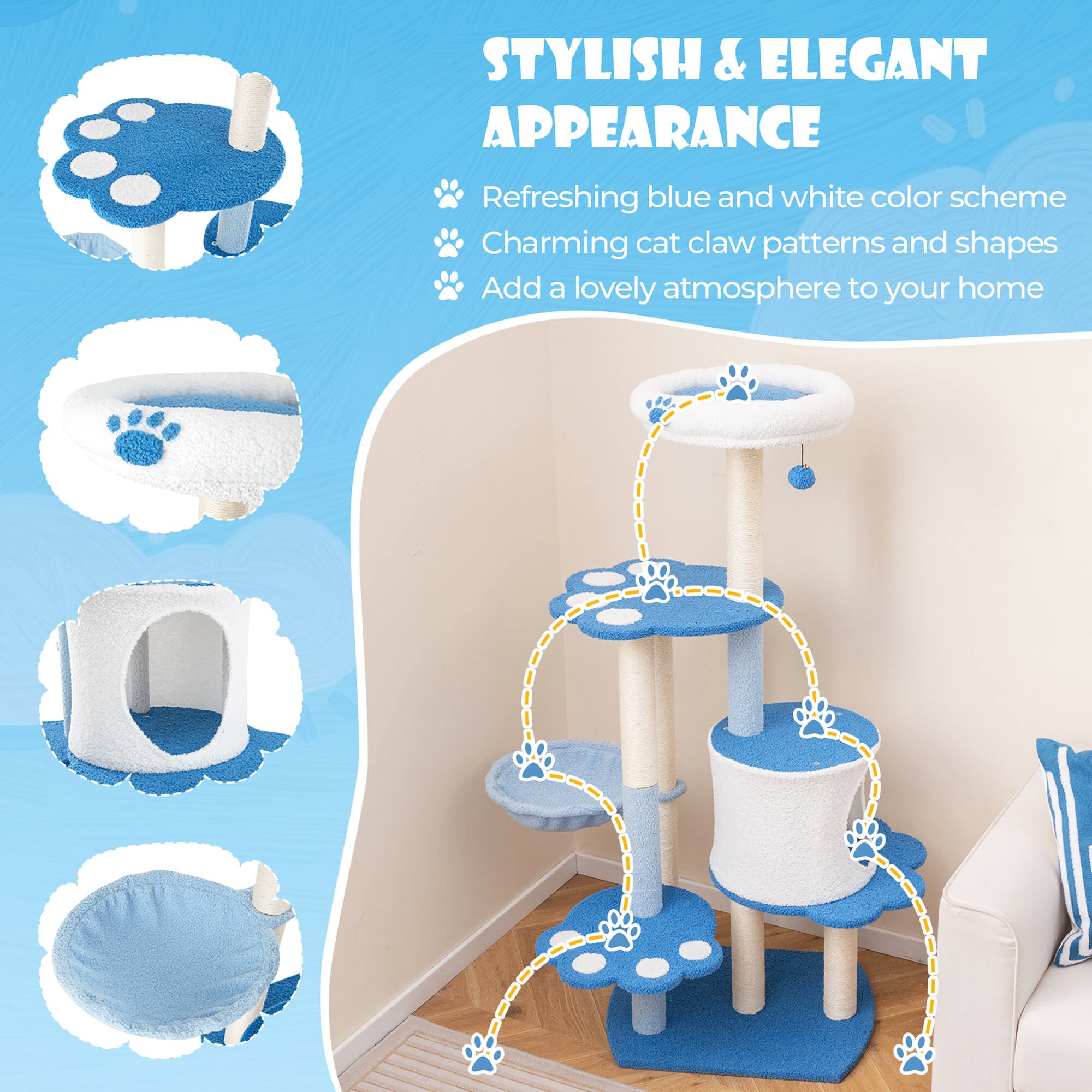 STYLISH & ELEGANT APPEARANCE

- Refreshing blue and white color scheme
- Charming cat claw patterns and shapes
- Add a lovely atmosphere to your home