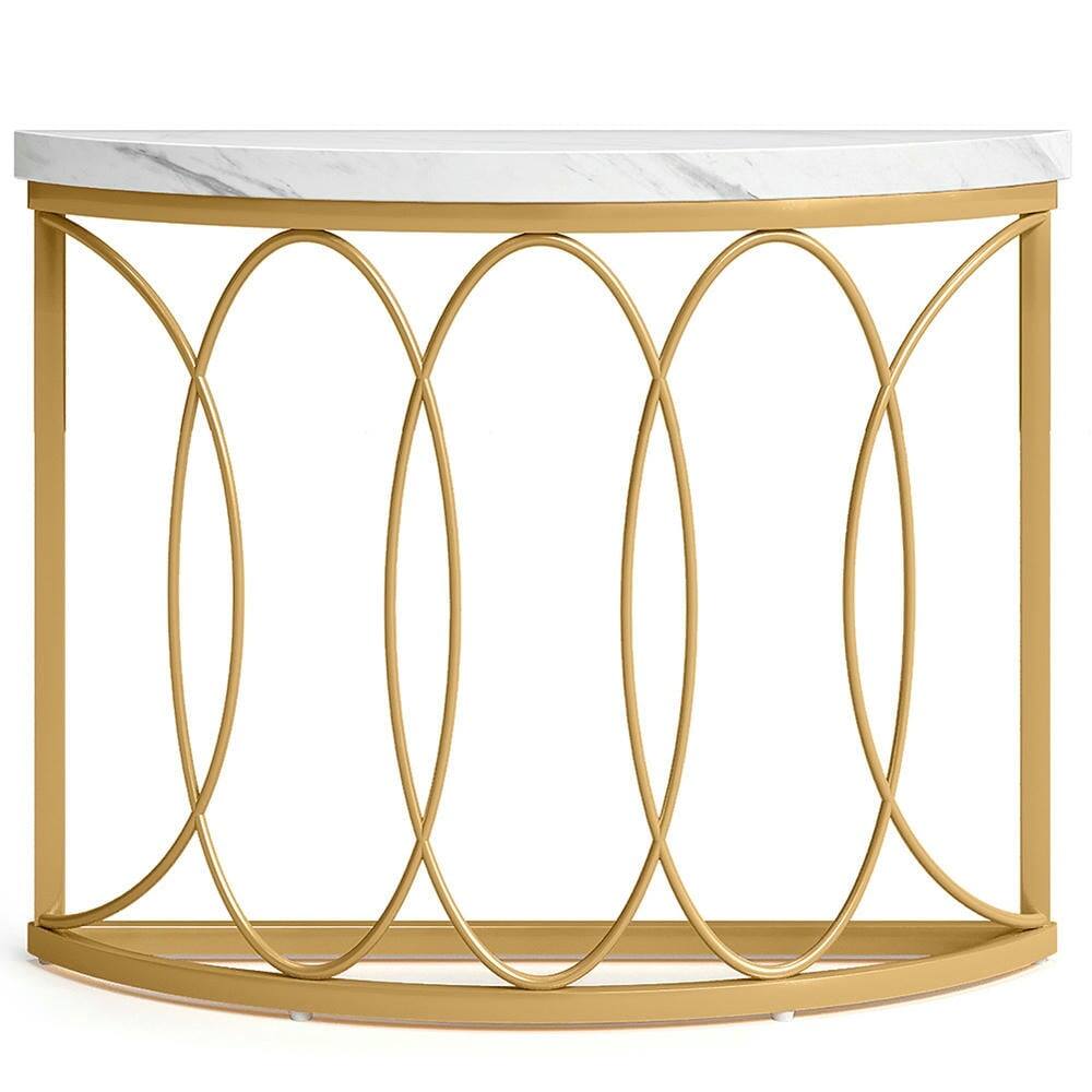 Angle. Kadyn - Entryway Table, Console Sofa Table,Faux Marble Console Table, 43" Half Moon Sofa Entryway Table - White.