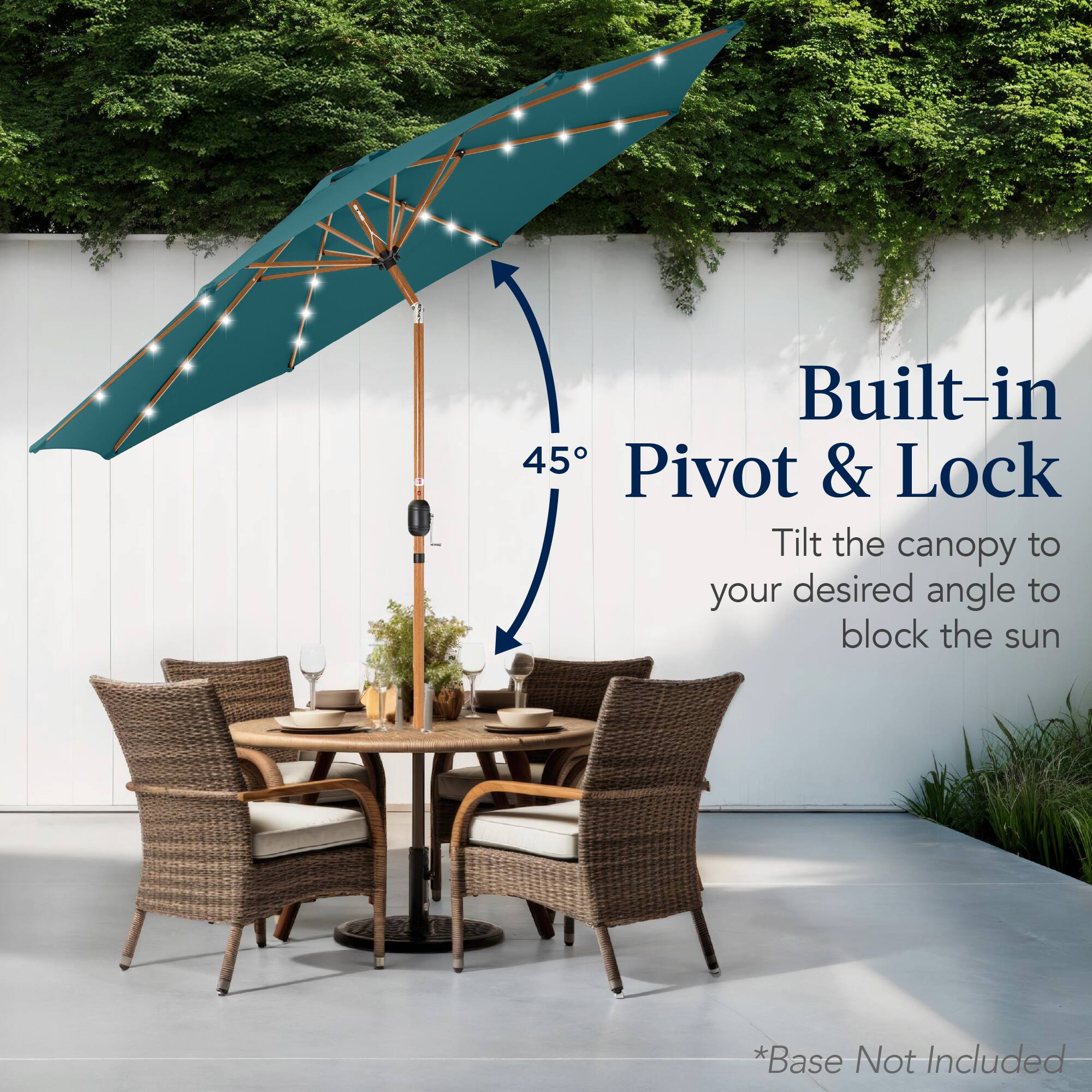 Built-in 45° Pivot & Lock: Tilt the canopy to your desired angle to block the sun. *Base Not Included