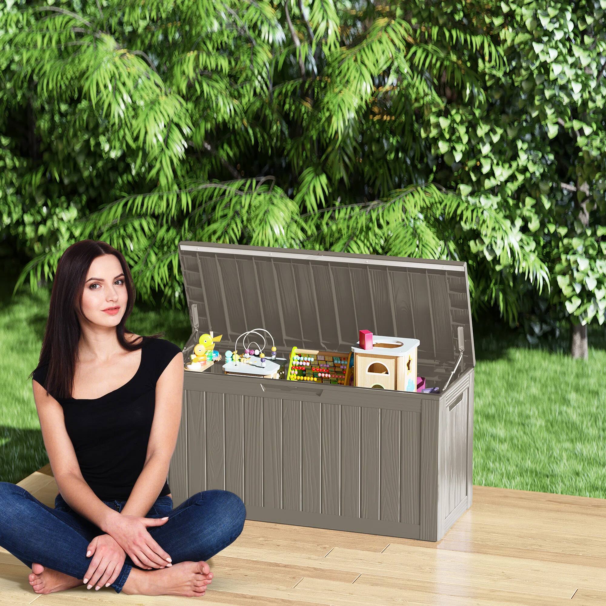 Alt View 1. Chic Crate - 46.3'' W 80 Gallons Water Resistant Resin Lockable Deck Box - Brown.