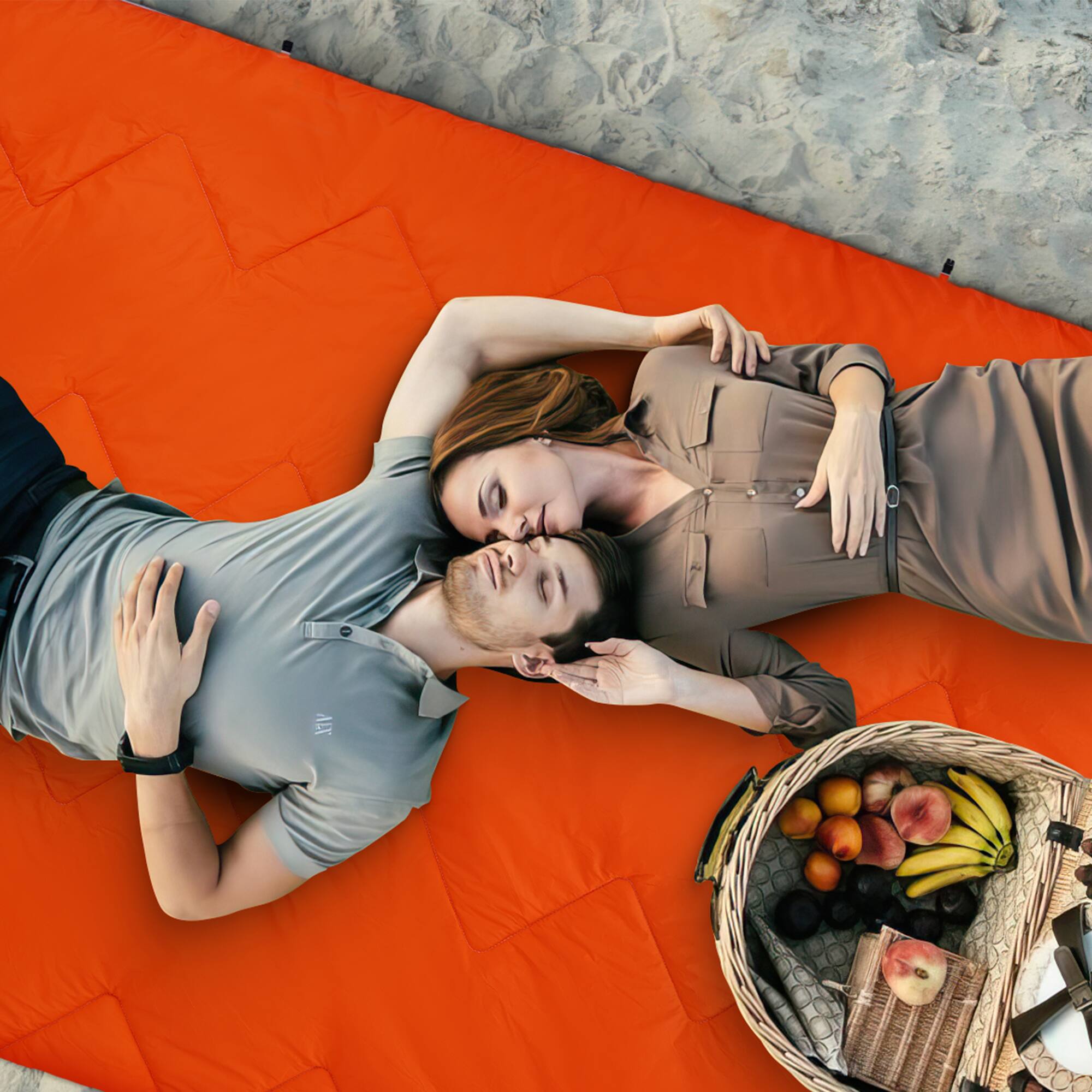 Angle. VIVZONE - Outdoor Blanket with Poncho Function - Orange.