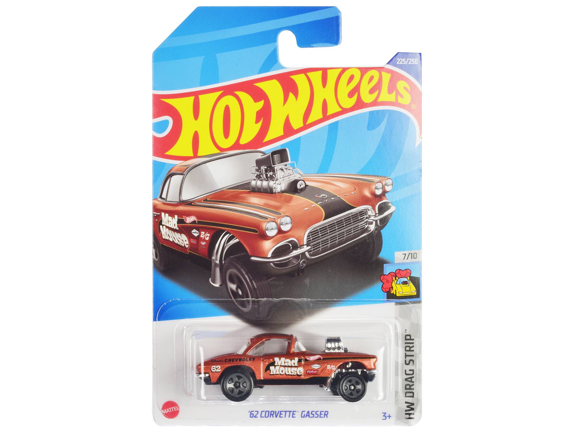 Hot Wheels - 1962 Chevrolet Corvette Gasser Mad Mouse Copper Metallic Black Stripes HW Drag Strip Series Diecast Model Car - Copper Metallic With Black