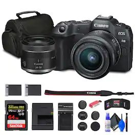Canon - EOS R8 Mirrorless Camera with RF 24-50mm Lens + 64GB Card + Bag + Charger + Battery + More