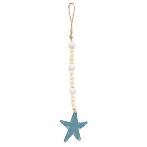 BreeBe - Wooden Beaded Starfish Ornament - Teal, White