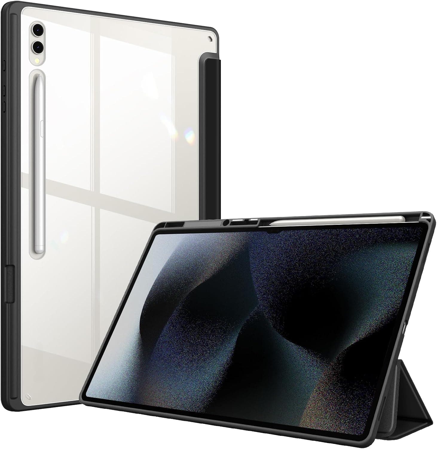 Fintie - Slim Case for Samsung Galaxy Tab S10 Ultra / S9 Ultra / S8 Ultra 14.6", Clear Transparent Back Shell Shockproof Cover - Black