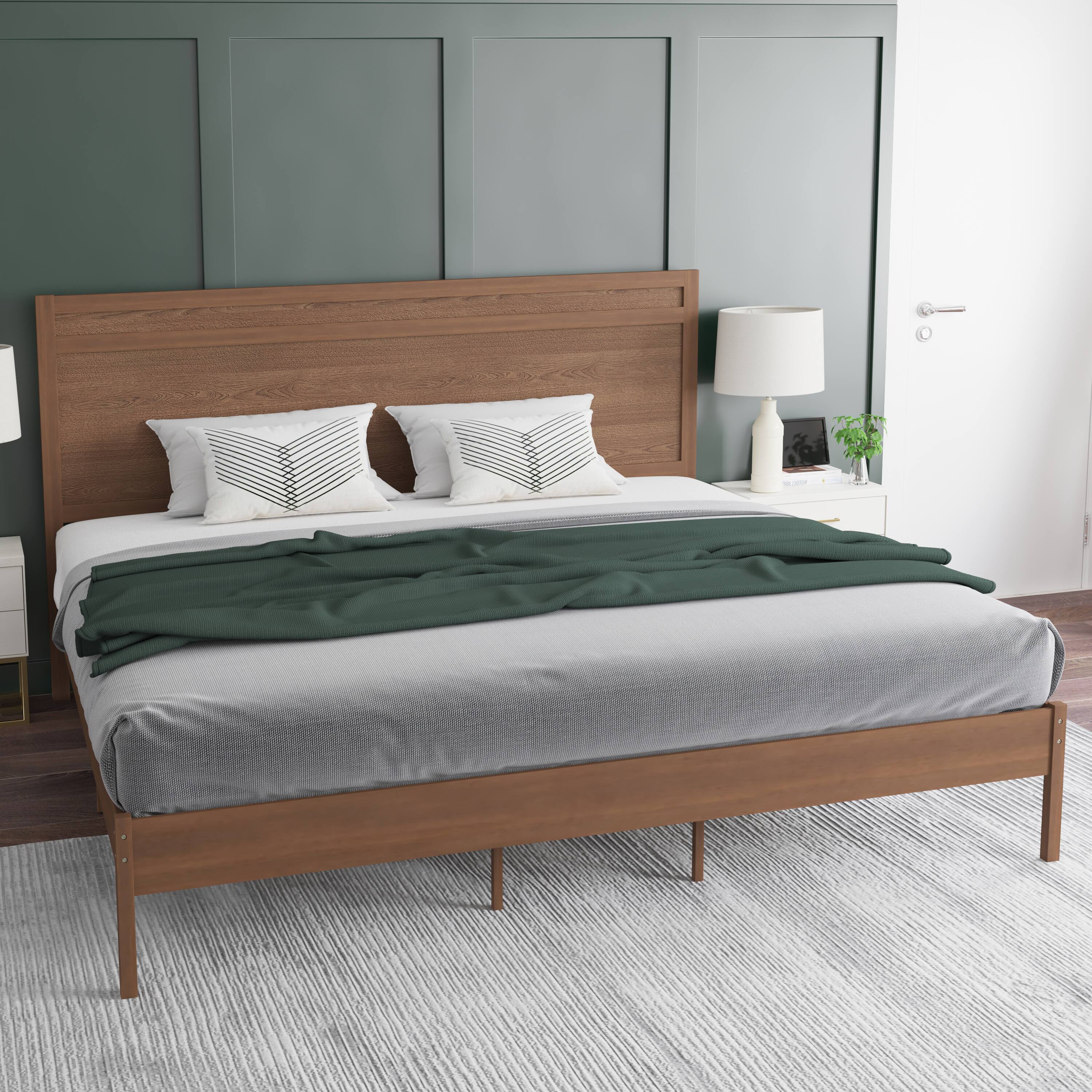 Alt View 4. Emma + Oliver - Allanza Classic Wooden Platform Bed with Headboard - Brown.