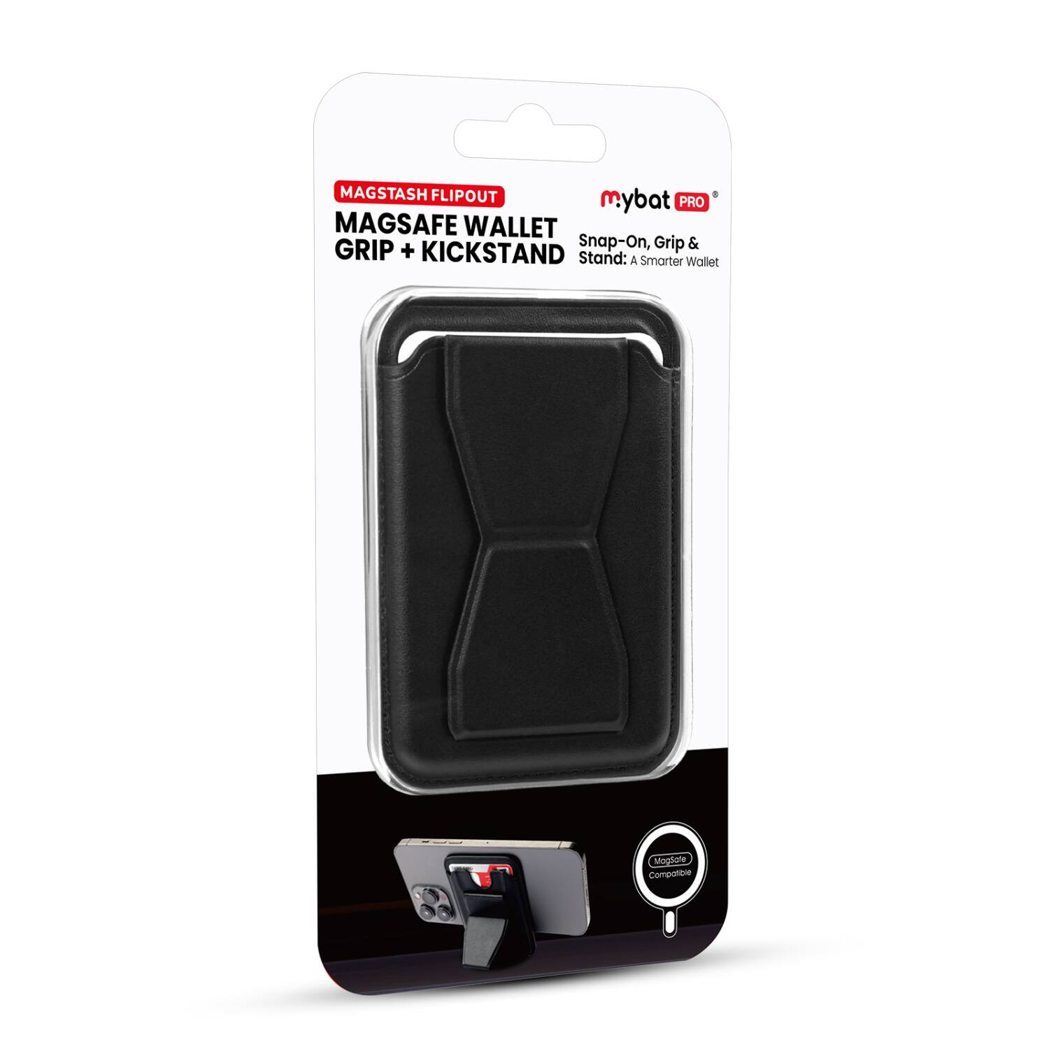 MAGSTASH FLIPOUT  
MAGSAFE WALLET GRIP + KICKSTAND  

mybot PRO  
Snap-On, Grip & Stand: A Smarter Wallet  

Magsafe Compatible