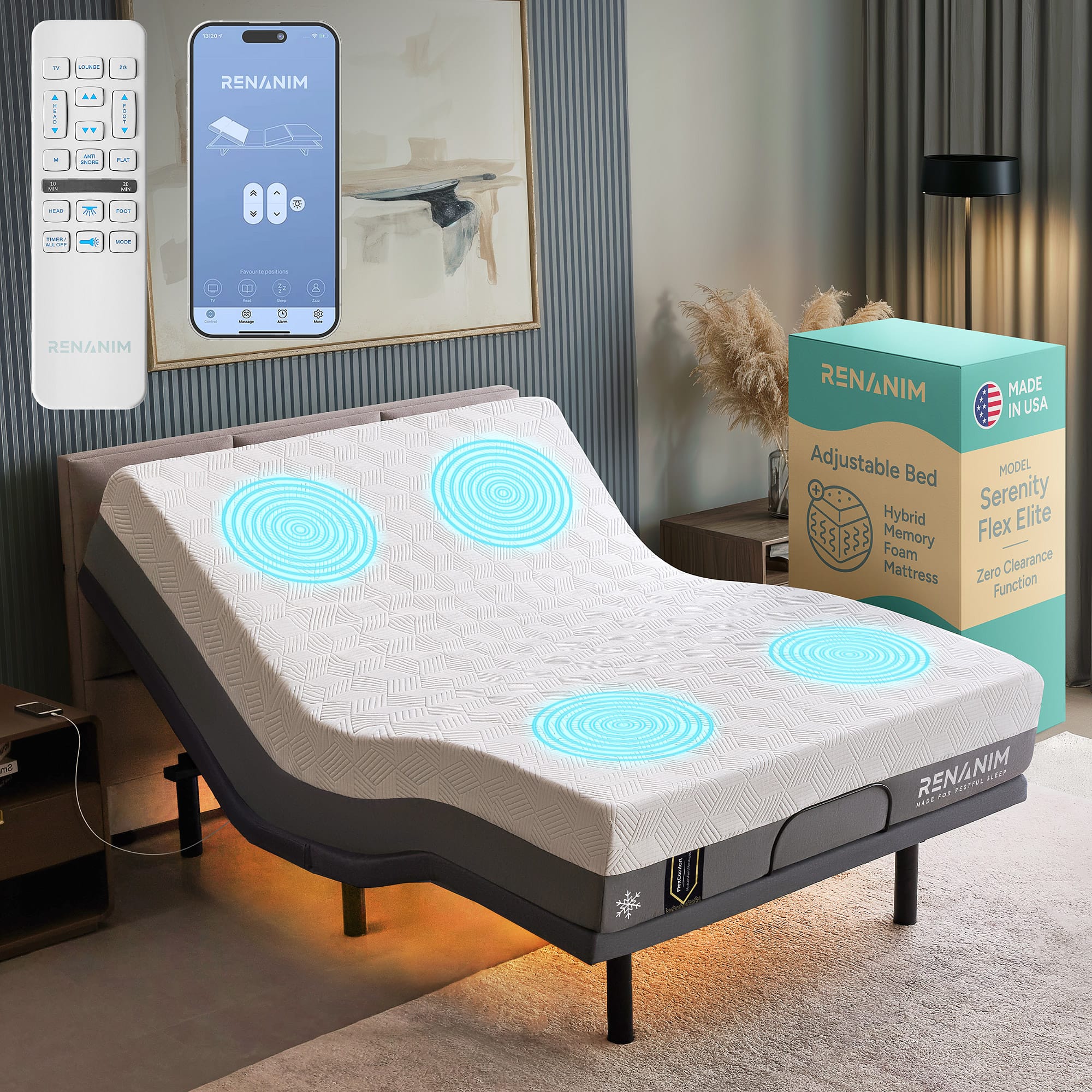 - 880 - TT - i RENANIM - - na - - d Per O - ... - - 1 I 3 I 5 - RENANIM RENANIM MADE IN USA Adjustable Bed MODEL Serenity Hybrid Flex Elite Memory Foam Clearance Mattress Zero Function a c RENANIM .. ngarTa ALAE 2

Corrected text:

- 880 - TT - i RENANIM - - na - - d Per O - ... - - 1 I 3 I 5 - RENANIM RENANIM MADE IN USA Adjustable Bed MODEL Serenity Hybrid Flex Elite Memory Foam Clearance Mattress Zero Function a c RENANIM .. ngarTa ALAE 2
