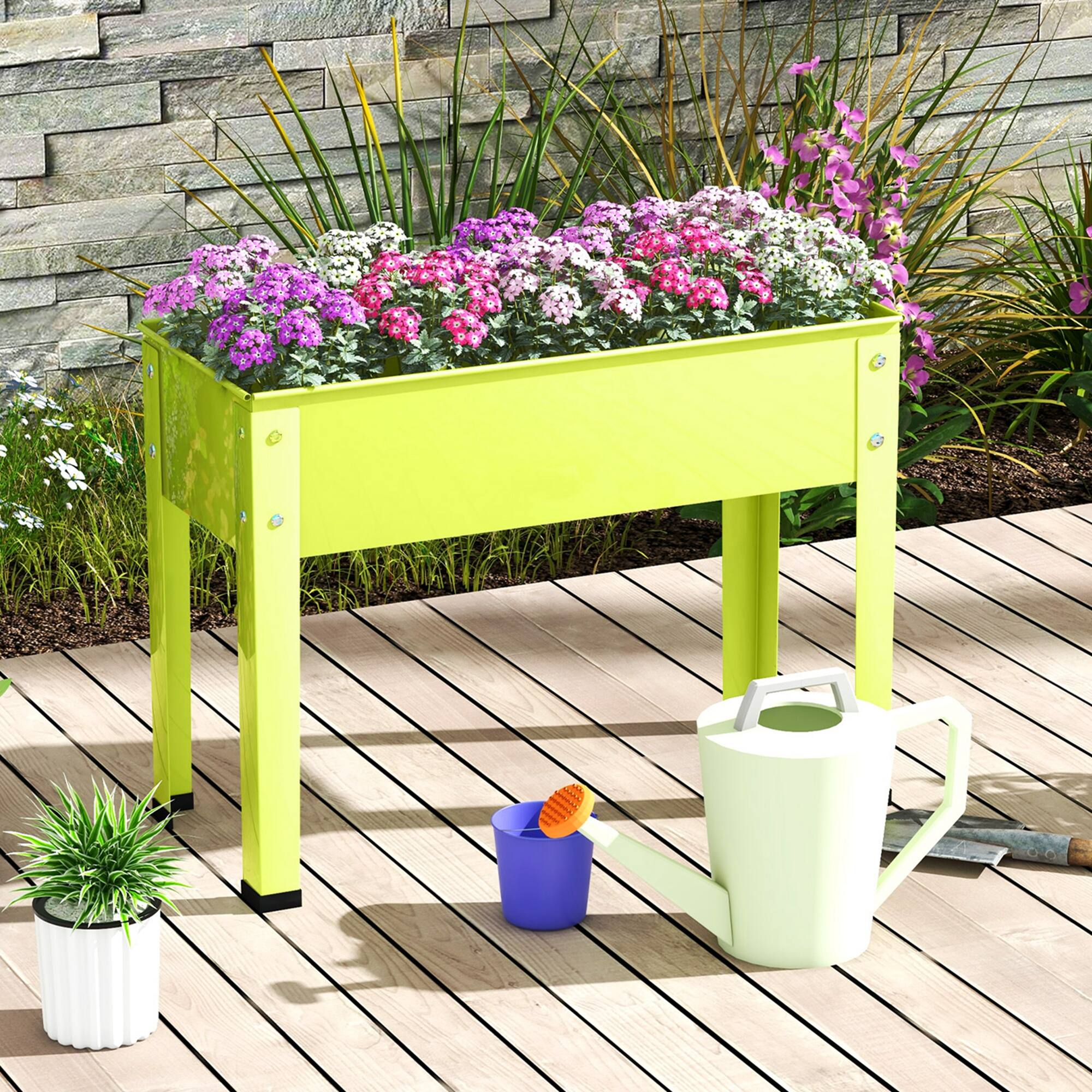 Alt View 3. Costway - 24" Raised Garden Bed with Legs Metal Elevated Planter Box Drainage Hole Backyard - Green.