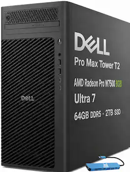 Dell - Upgraded - Pro Max Tower T2 FCT2250 Workstation Desktop - AMD Radeon Pro W7500 8GB - Intel Ultra 7 265 - 64GB RAM - 2TB SSD - AMD Radeon Pro W7500 8GB - Black