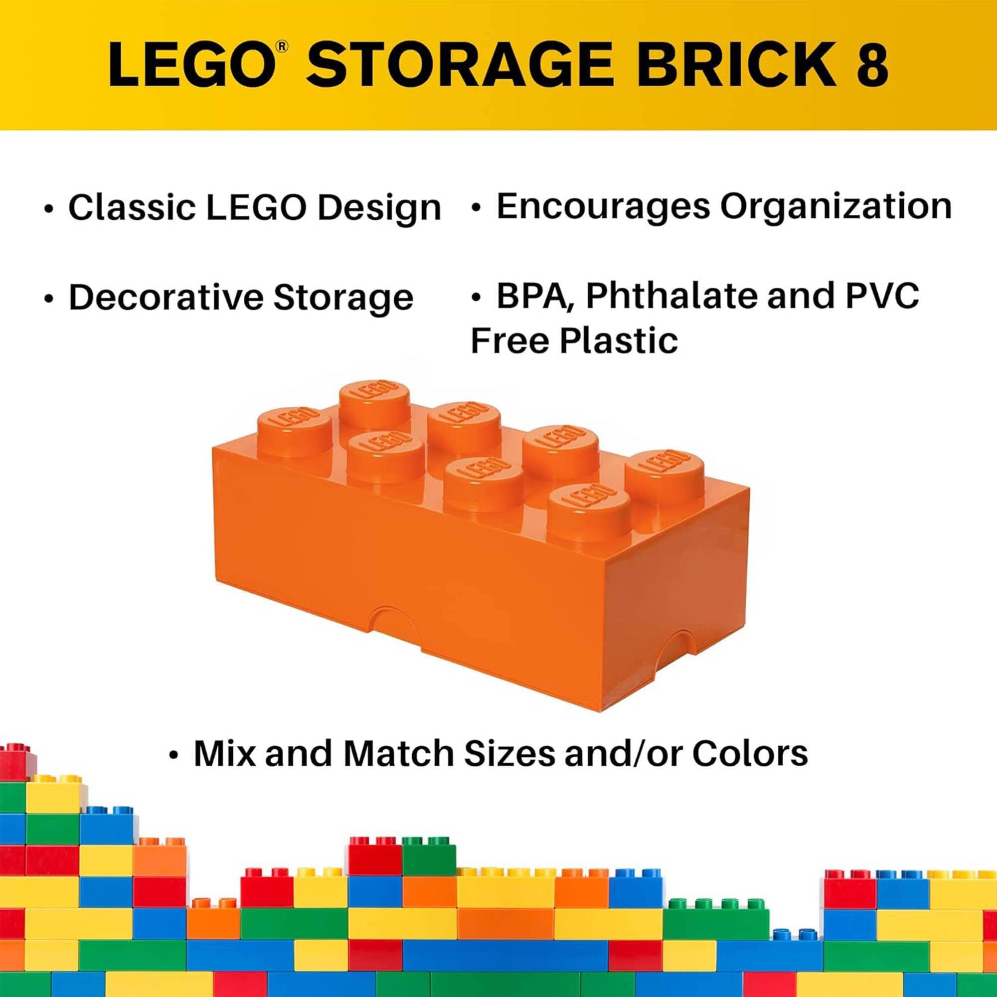 LEGO® STORAGE BRICK 8

- Classic LEGO Design
- Decorative Storage
- Encourages Organization
- BPA, Phthalate and PVC Free Plastic
- Mix and Match Sizes and/or Colors