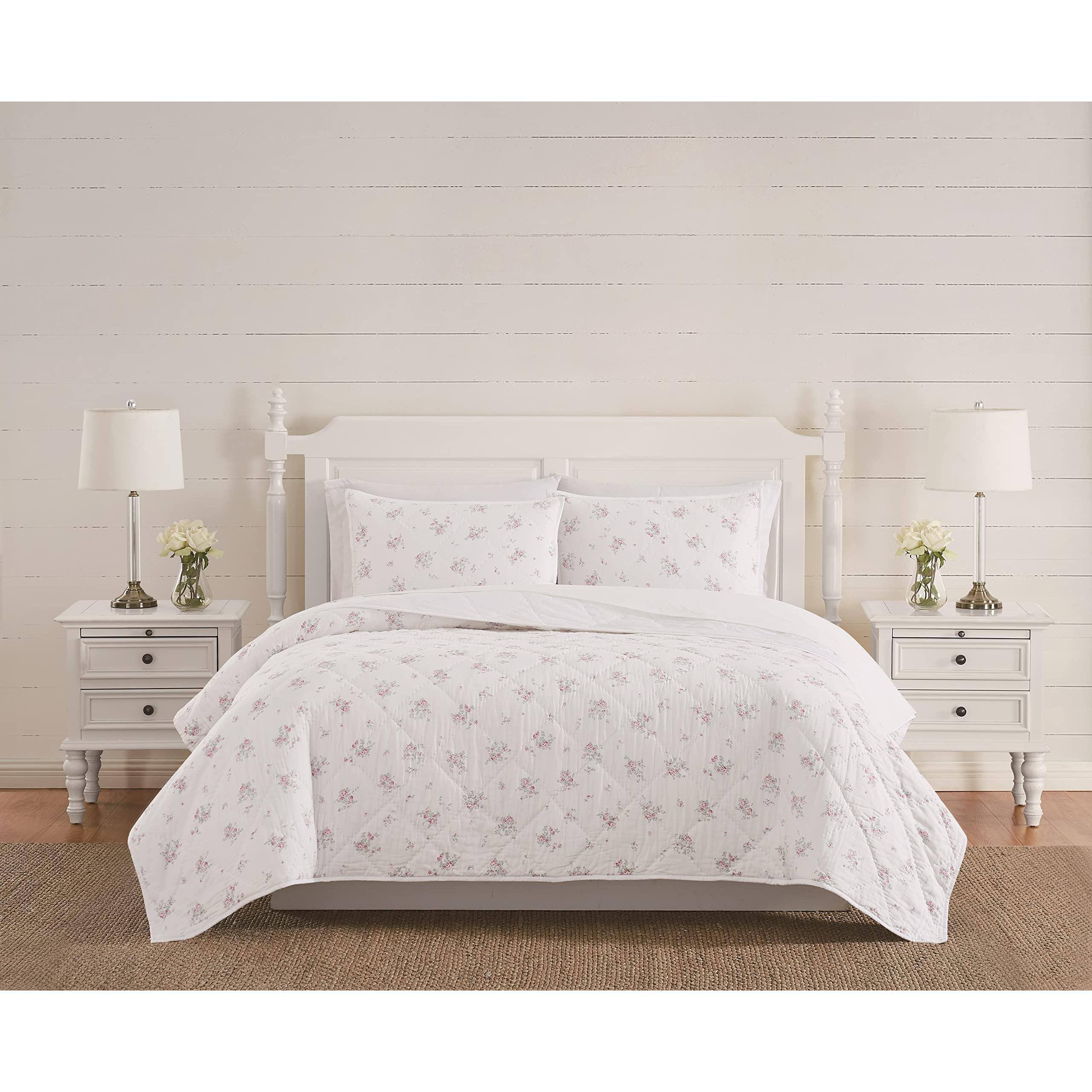 Front. Cedar Assembly - Rosebury And Cotton Fullqueen Duvet Set Floral For Men Women Oekotex Certified Confidence - White/Pink-Full/Queen-Duvet Set.