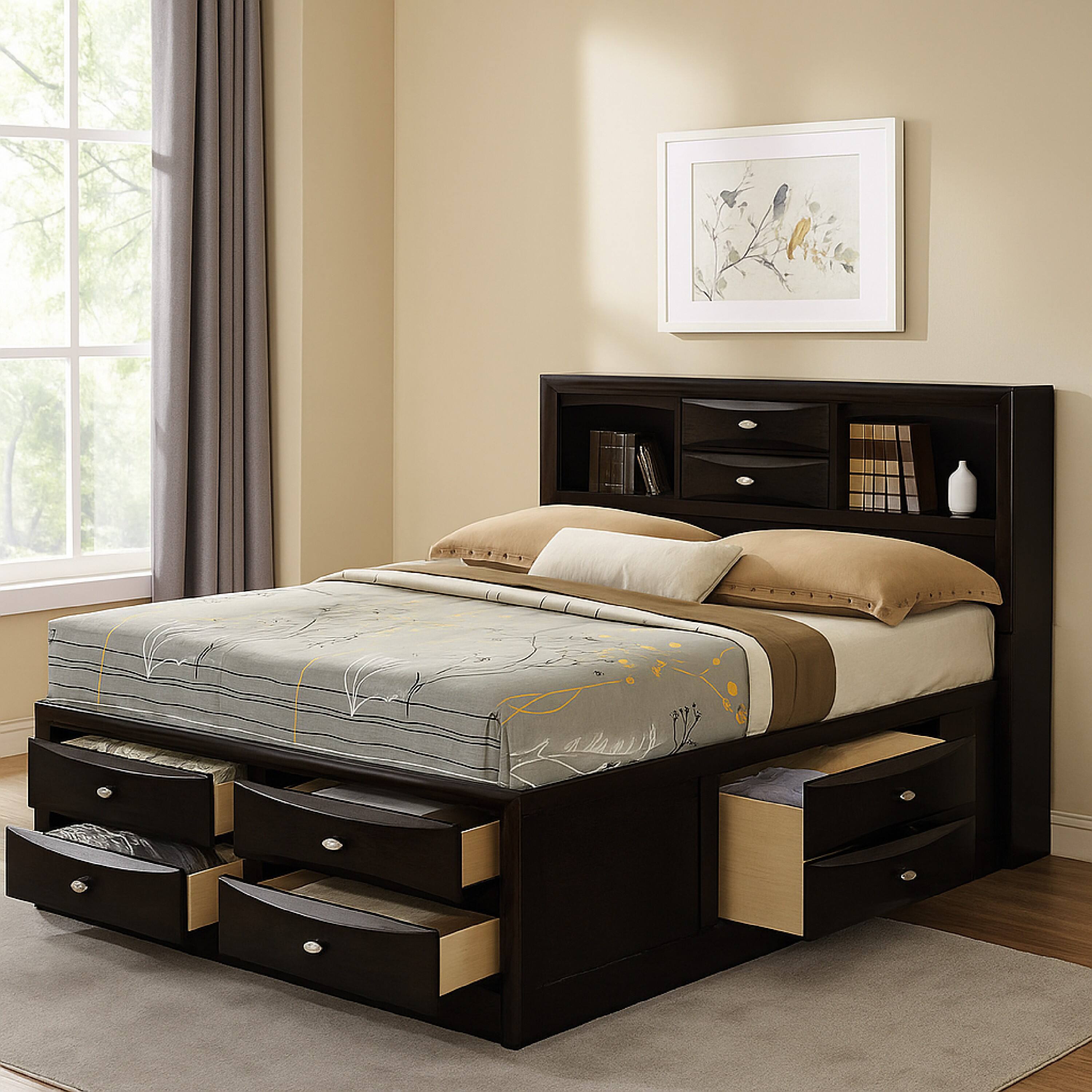 Alt View 5. Manhattan Lane - Simo Full Bed, Bookcase Headboard, Storage Drawers - Black, Nickel.