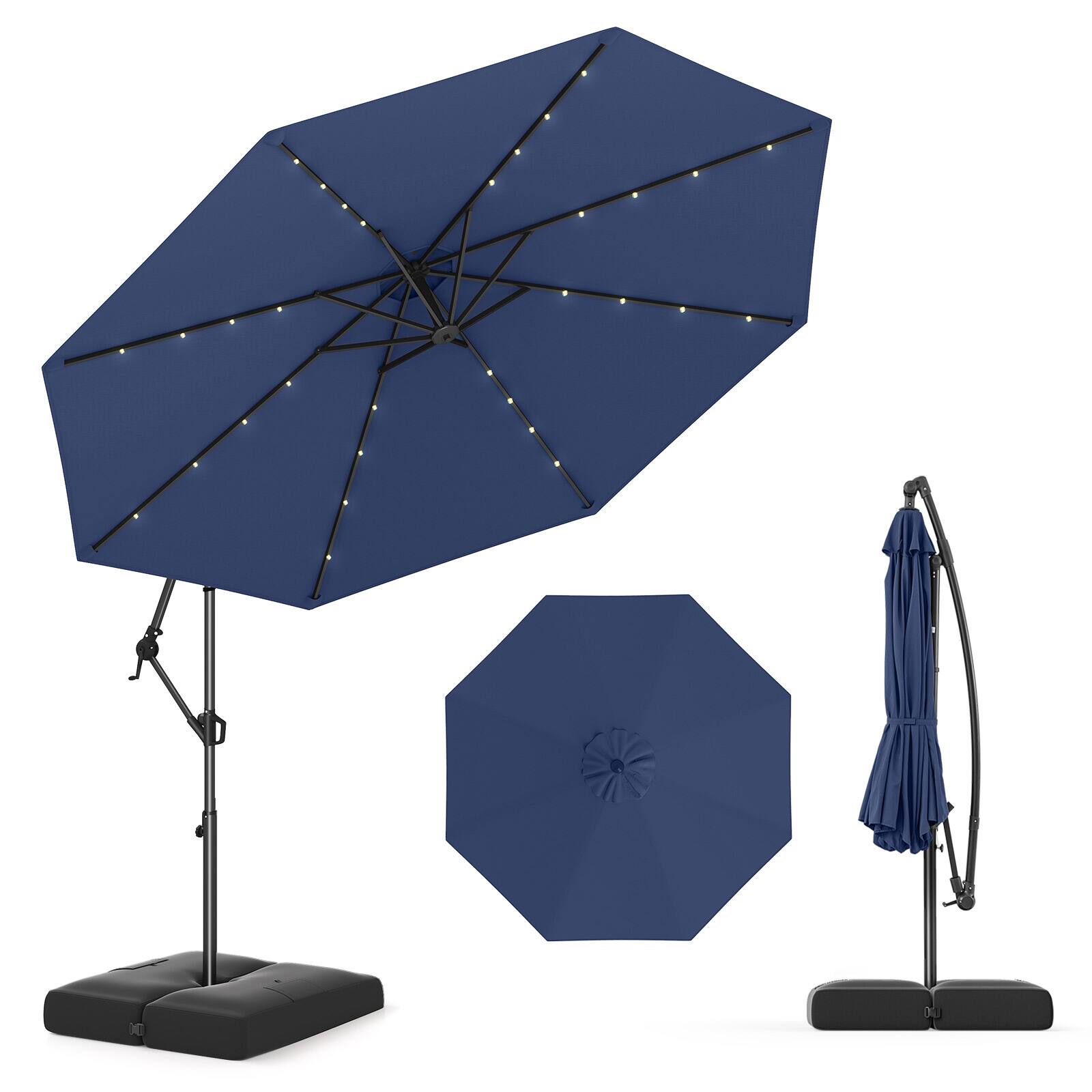 Alt View 9. Gymax - Gymax 10 FT Solar Offset Hanging Umbrella Patio Cantilever Umbrella w/ 32 LED Lights Outdoor Navy - Navy.