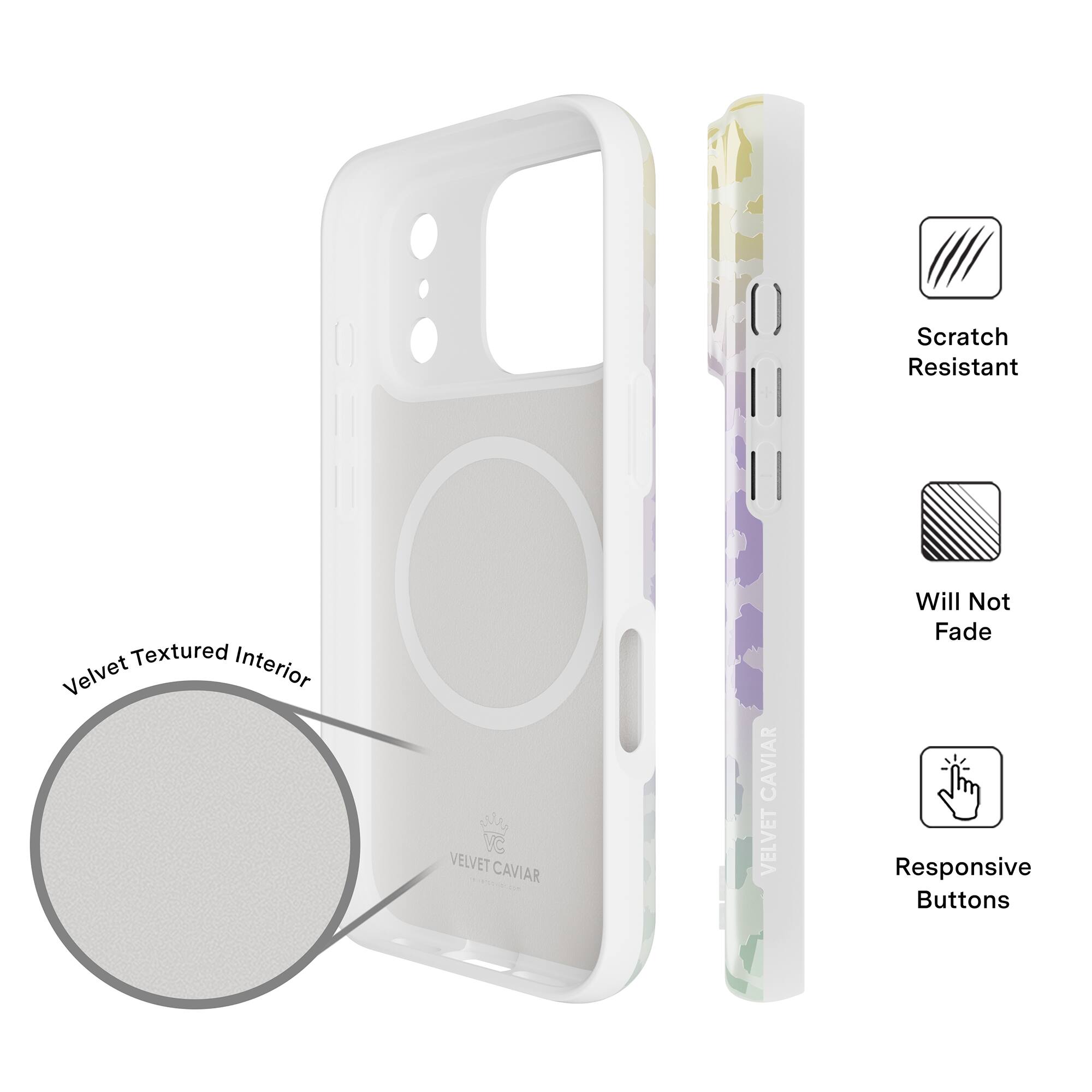 - Scratch Resistant
- Velvet Textured Interior
- Will Not Fade
- Responsive Buttons