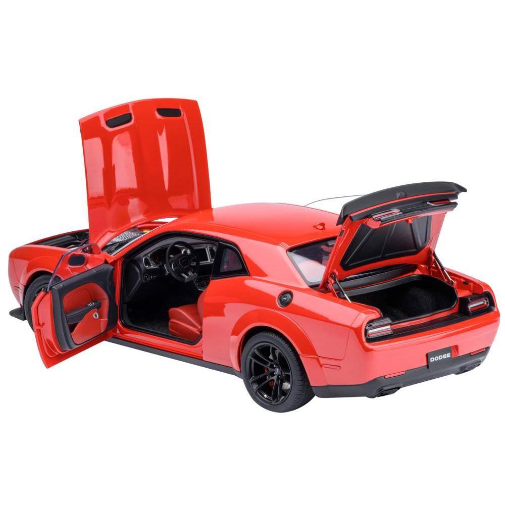 Angle. Autoart - 2022 Dodge Challenger SRT Jailbreak Torred with Red Interior 1/18 Model Car by Autoart - Red.