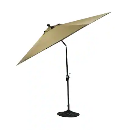 Front. Four Seasons Courtyard - Four Seasons Courtyard 9 Foot Cambridge Market Umbrella with Push Button Tilt - Beige/Bronze.
